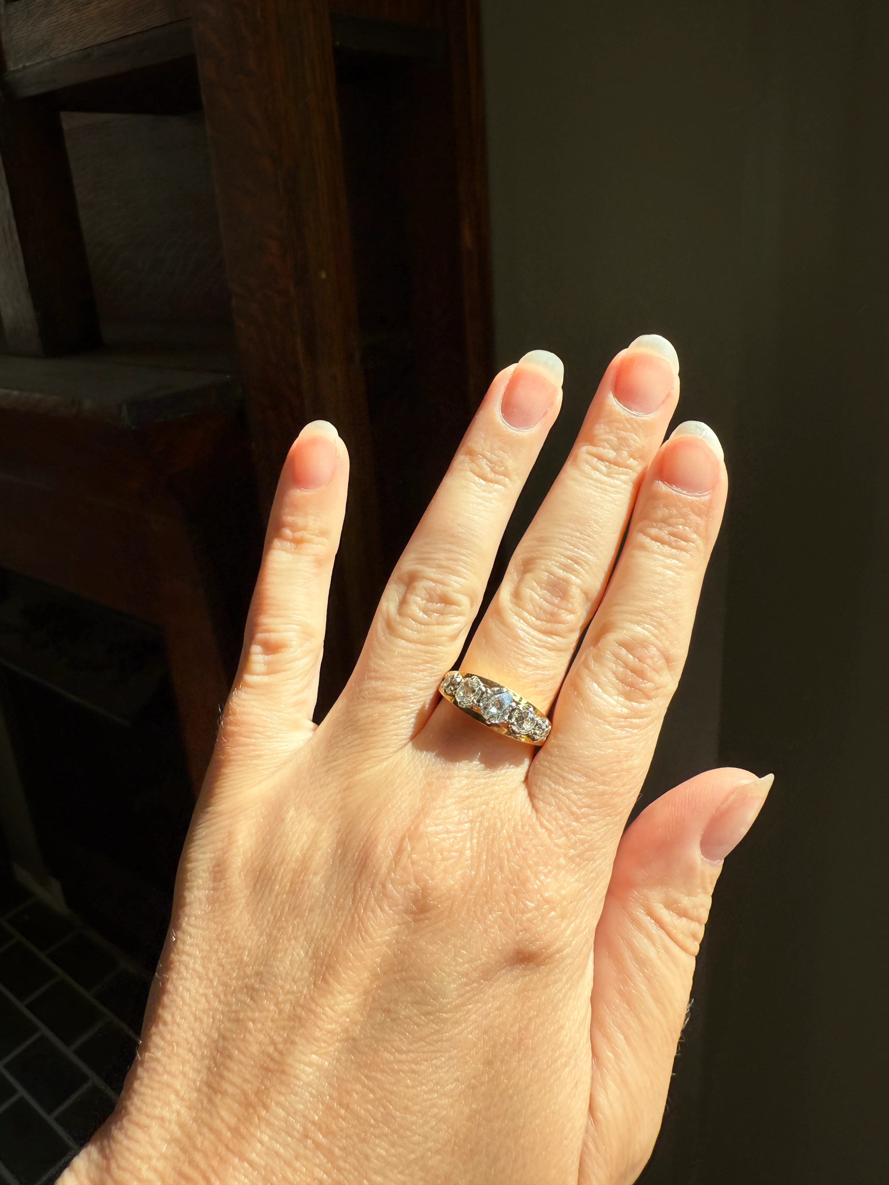 TALL French Vintage Ring 1.65 Carat Antique Old Mine Cut DIAMOND Five Stone Wide Band 18k Gold Platinum Solid Stacker Chunky - Image 17