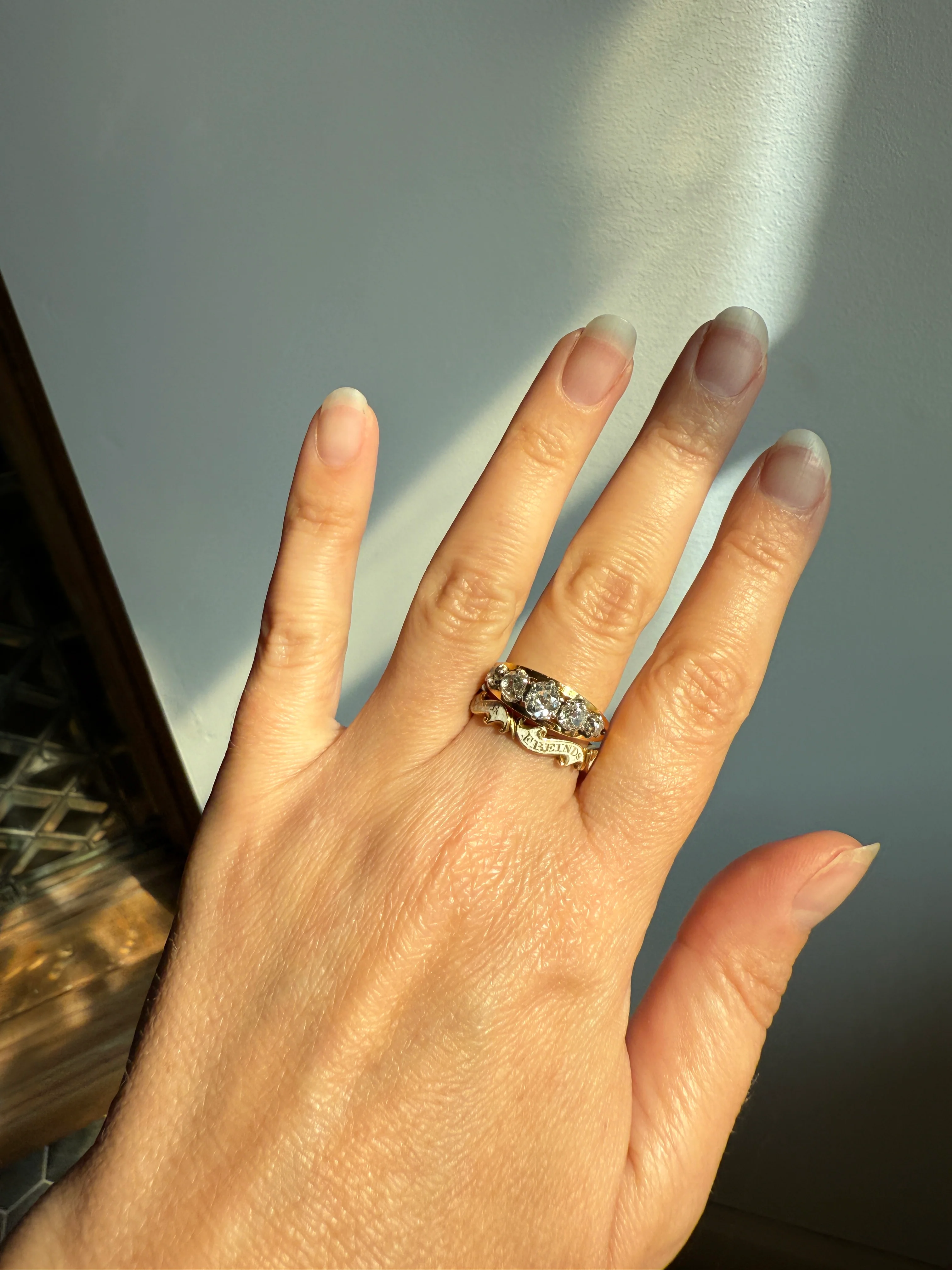 TALL French Vintage Ring 1.65 Carat Antique Old Mine Cut DIAMOND Five Stone Wide Band 18k Gold Platinum Solid Stacker Chunky - Image 18
