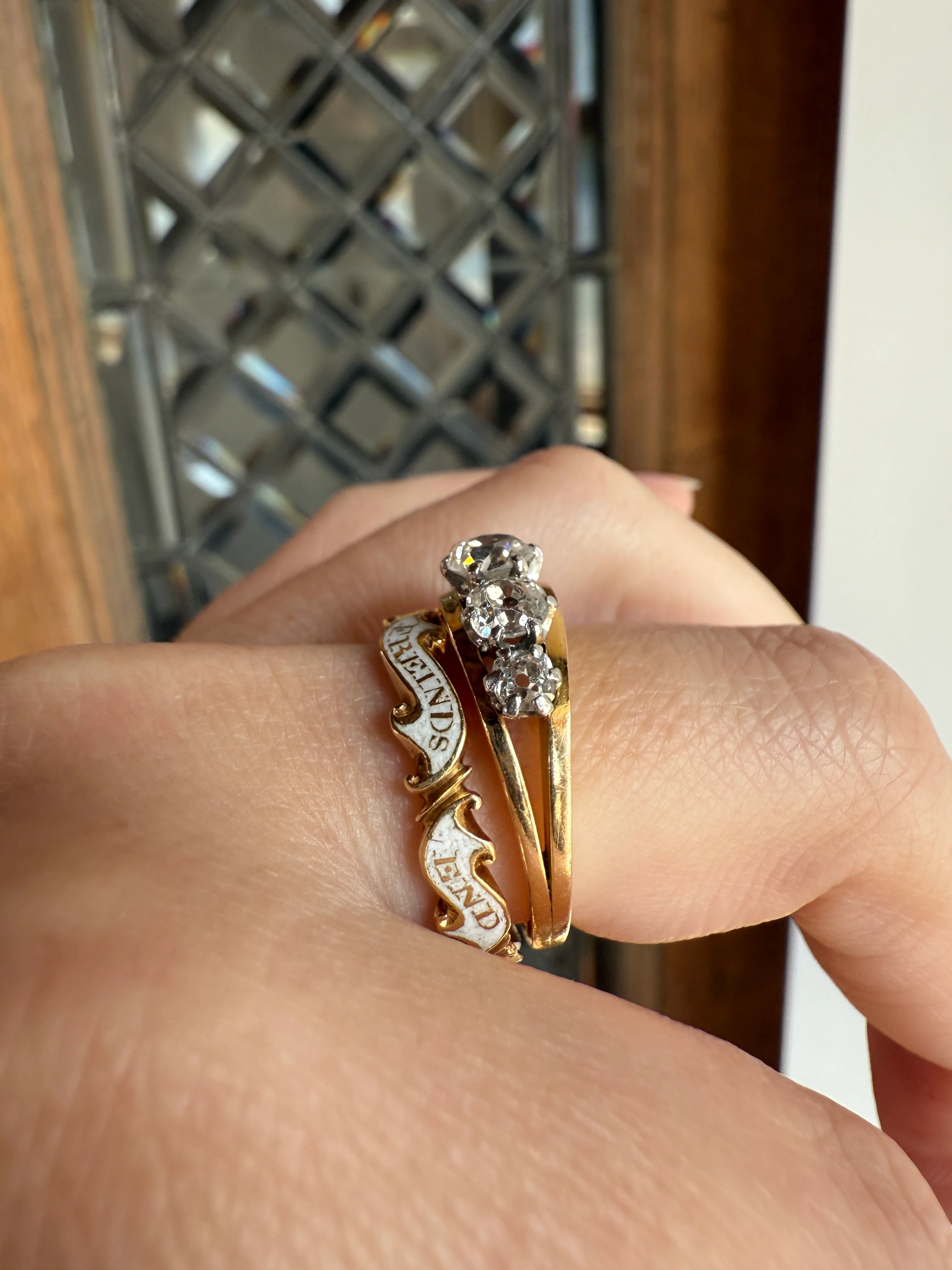 TALL French Vintage Ring 1.65 Carat Antique Old Mine Cut DIAMOND Five Stone Wide Band 18k Gold Platinum Solid Stacker Chunky - Image 19