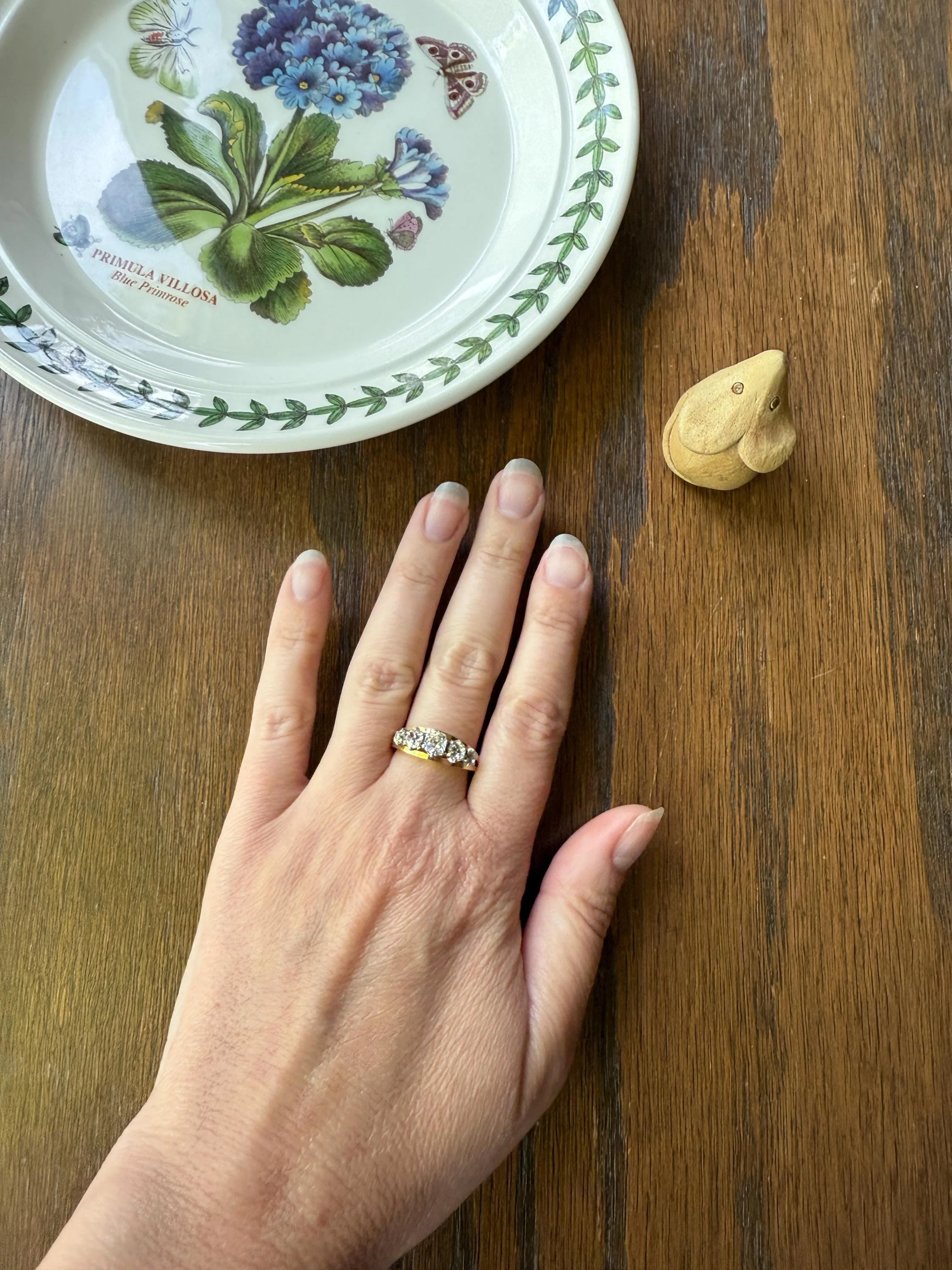 TALL French Vintage Ring 1.65 Carat Antique Old Mine Cut DIAMOND Five Stone Wide Band 18k Gold Platinum Solid Stacker Chunky - Image 5