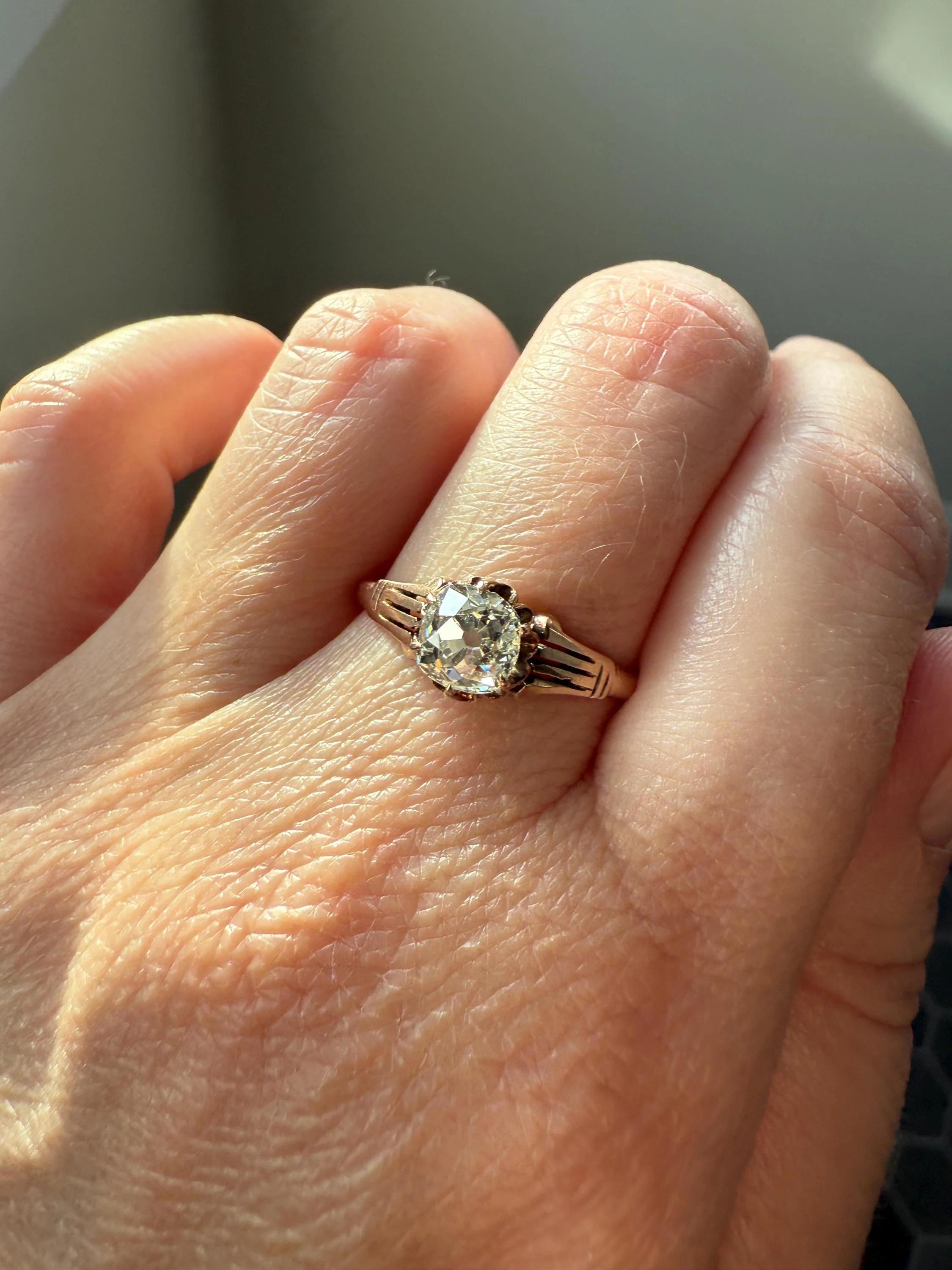 Tall Ornate French Victorian Antique One Carat Old Mine Cut DIAMOND Solitaire Engagement Ring 10k Rose Gold Scrolled Tulip Shoulders Stacker - Image 18