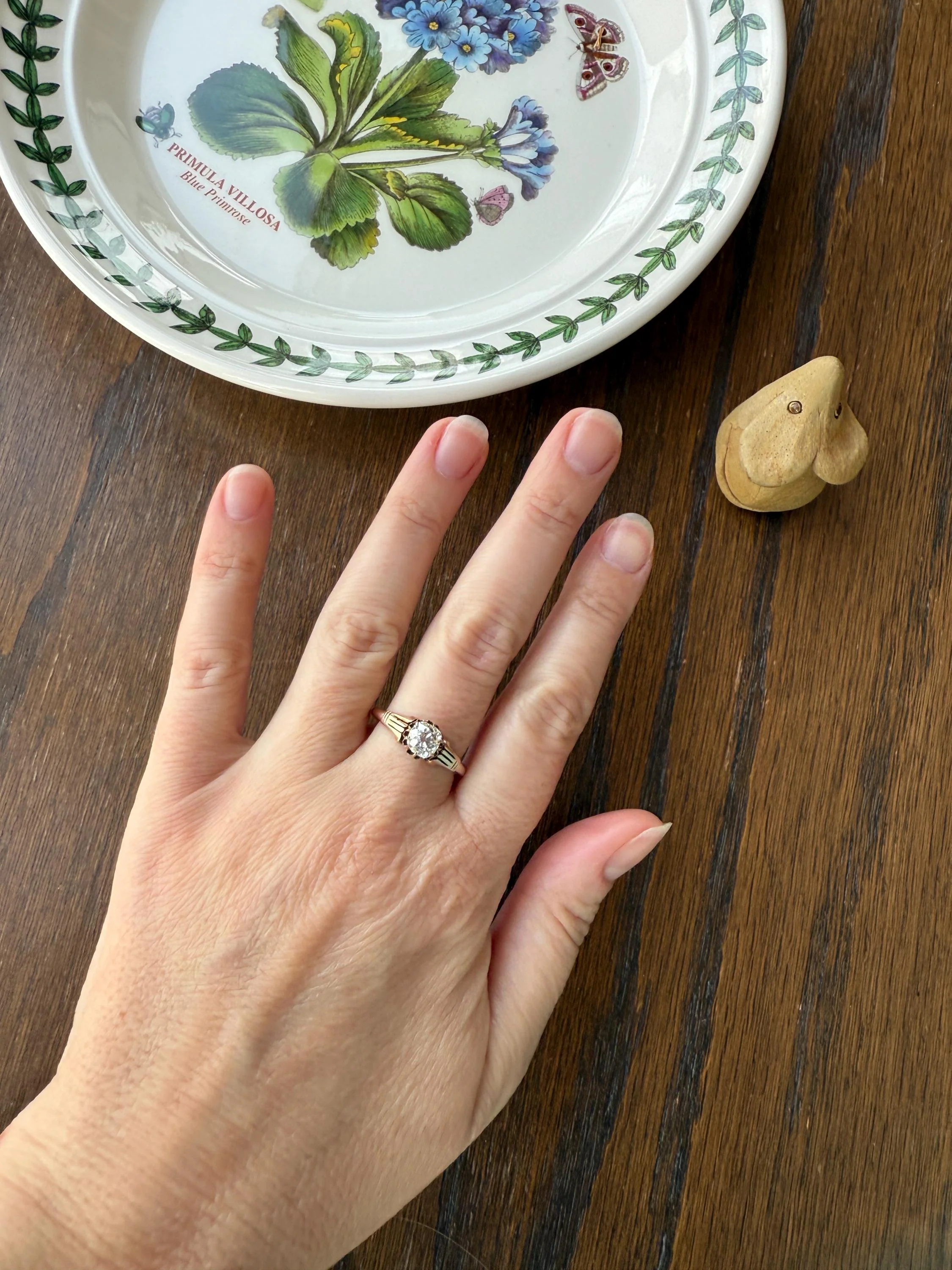 Tall Ornate French Victorian Antique One Carat Old Mine Cut DIAMOND Solitaire Engagement Ring 10k Rose Gold Scrolled Tulip Shoulders Stacker - Image 19