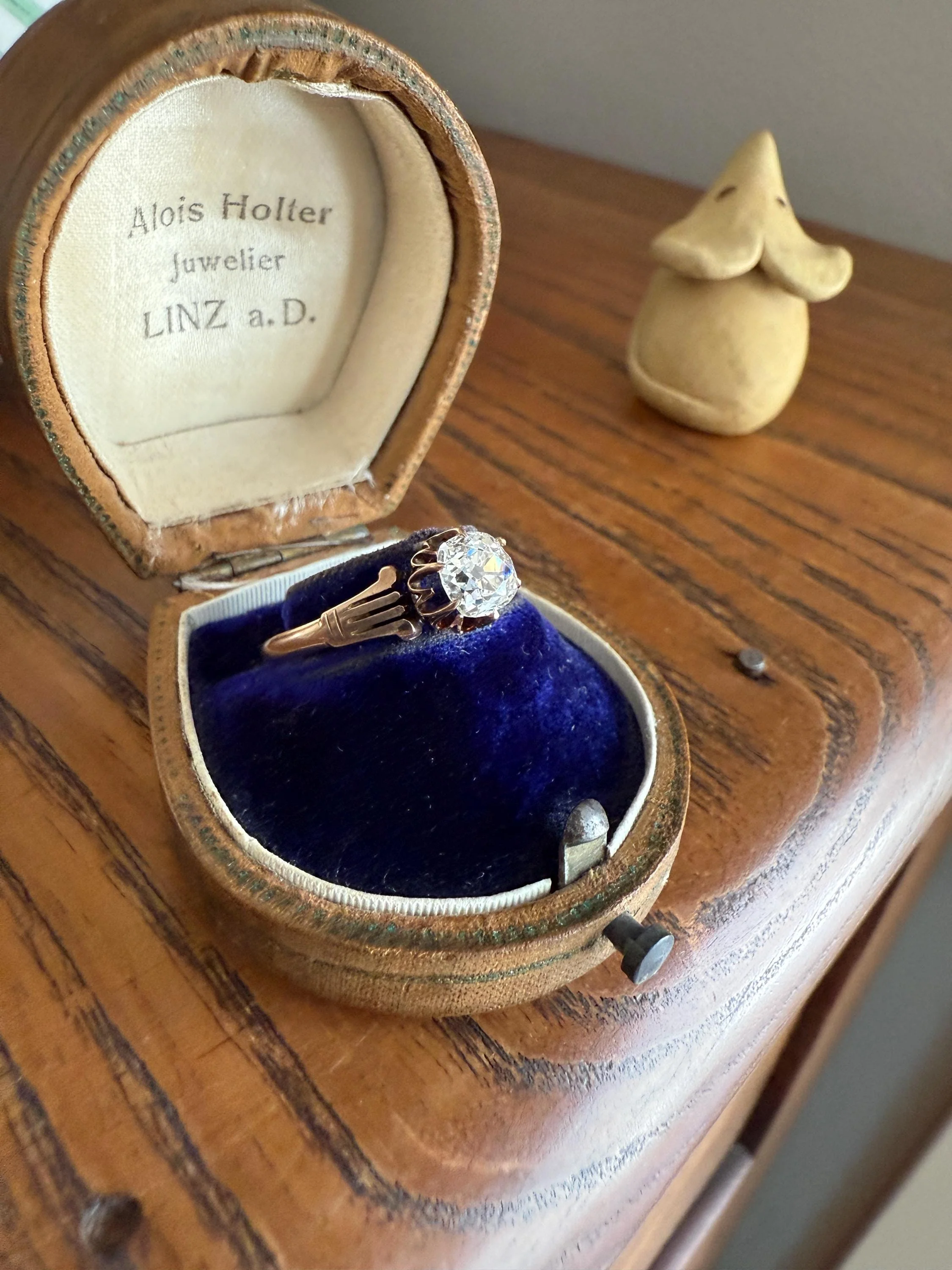 Tall Ornate French Victorian Antique One Carat Old Mine Cut DIAMOND Solitaire Engagement Ring 10k Rose Gold Scrolled Tulip Shoulders Stacker - Image 8