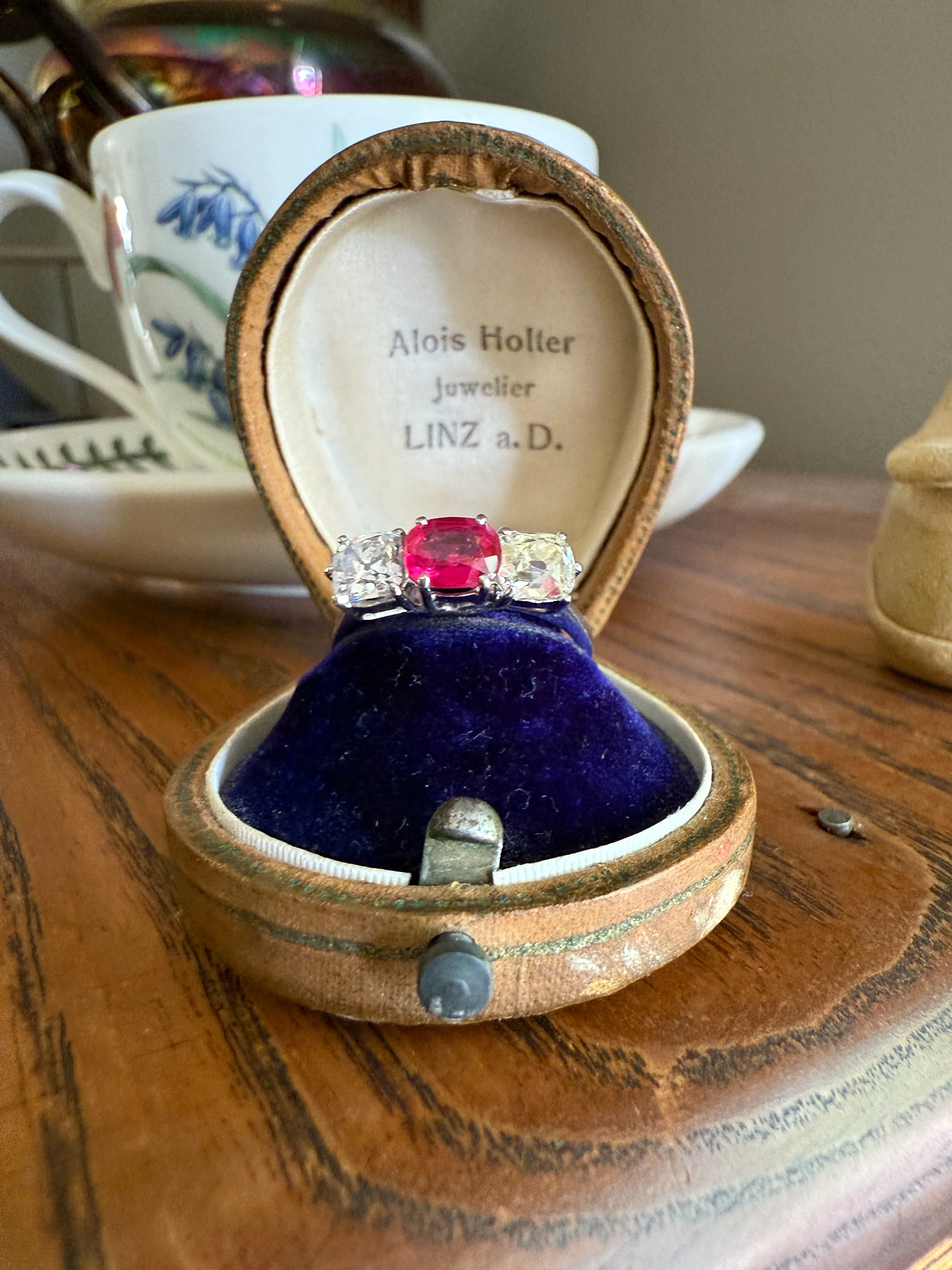 TALL Three Stone Square 1.2Ctw Tdw Old Mine Cut DIAMOND Natural Ruby 18k White Gold Ring Unique Stacker Setting Stackable Pinkish Red - Image 12