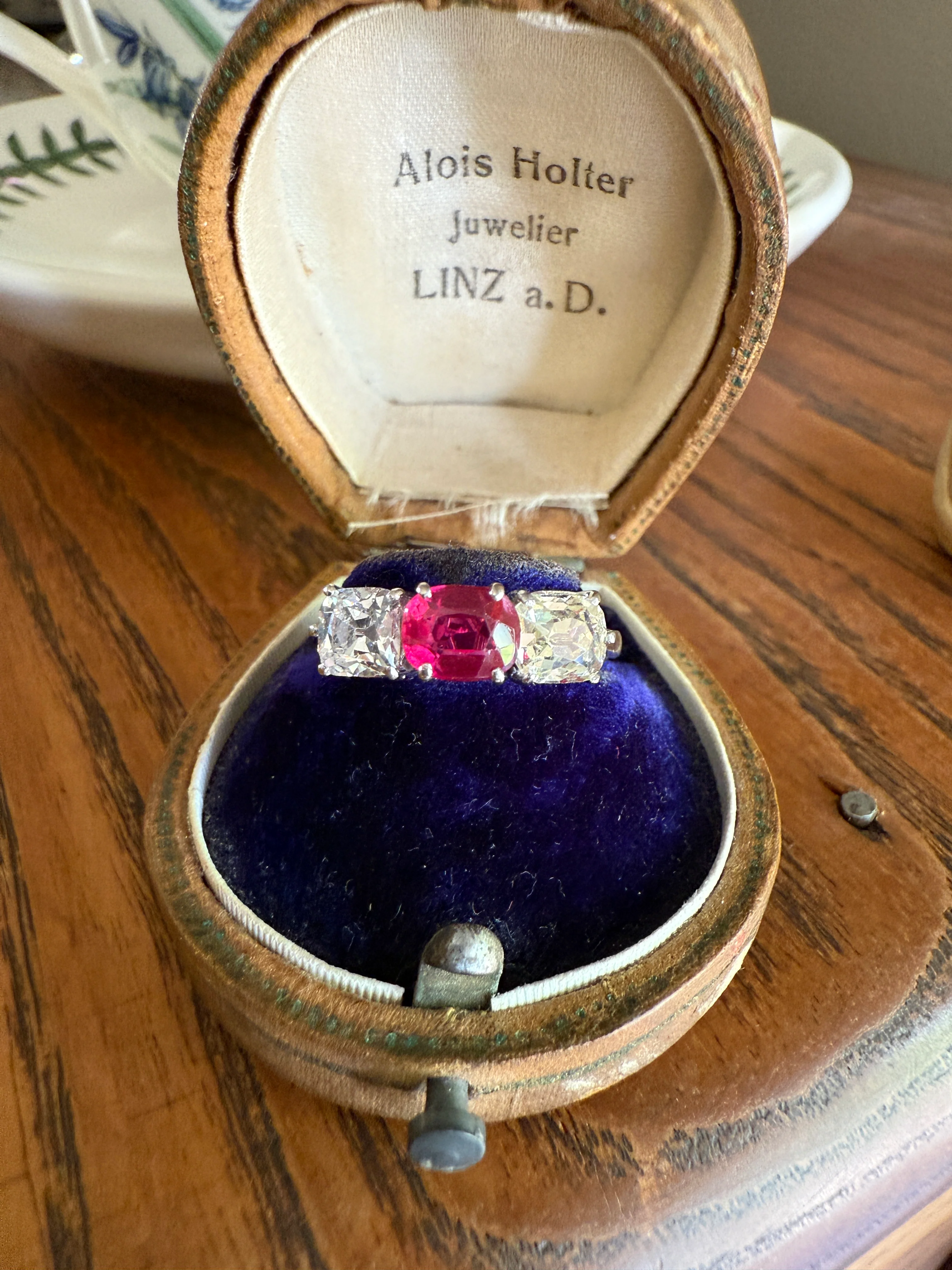 TALL Three Stone Square 1.2Ctw Tdw Old Mine Cut DIAMOND Natural Ruby 18k White Gold Ring Unique Stacker Setting Stackable Pinkish Red - Image 14