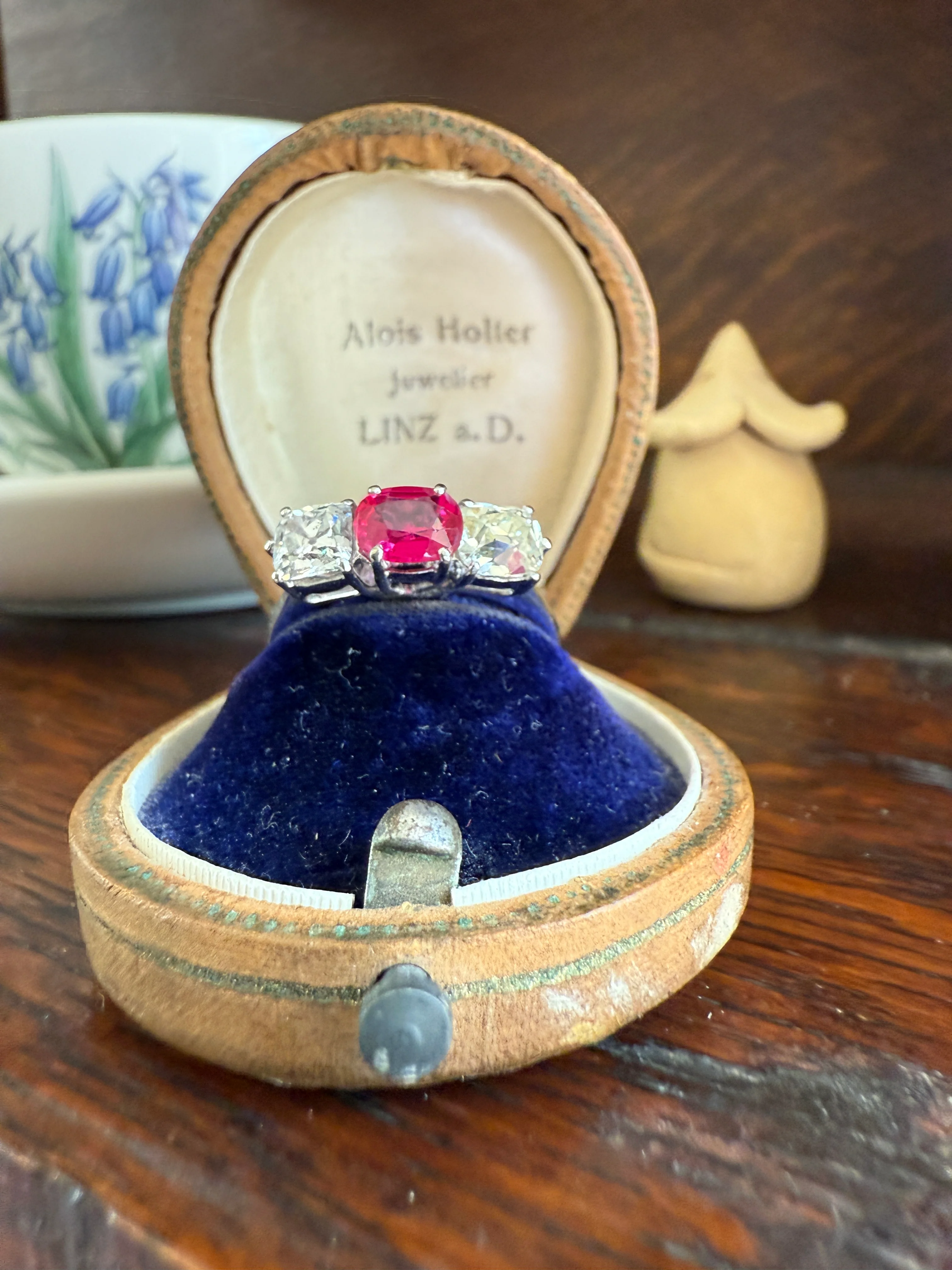 TALL Three Stone Square 1.2Ctw Tdw Old Mine Cut DIAMOND Natural Ruby 18k White Gold Ring Unique Stacker Setting Stackable Pinkish Red - Image 17