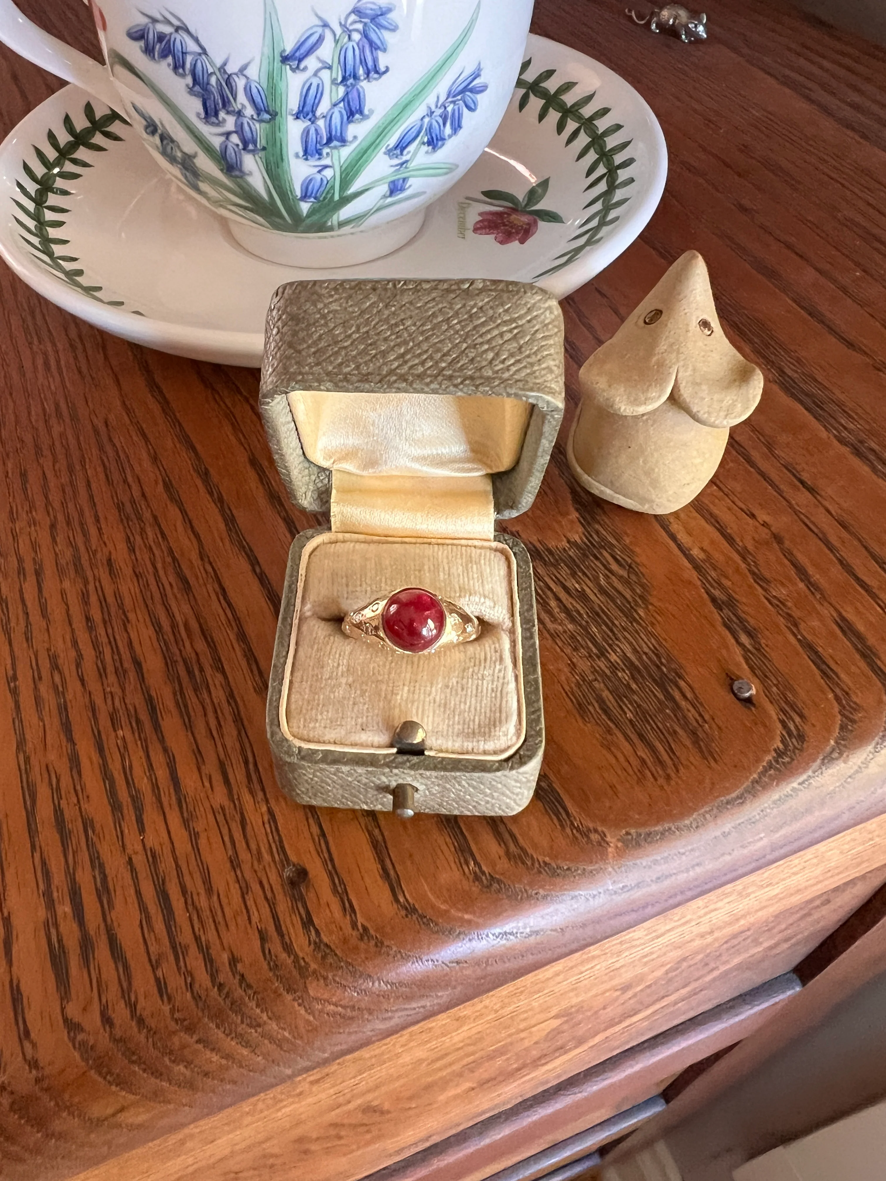 Tall Vintage Pink Ruby Diamond Encrusted Domed Gypsy Ring 18k Gold French Glowing Cabochon - Image 13