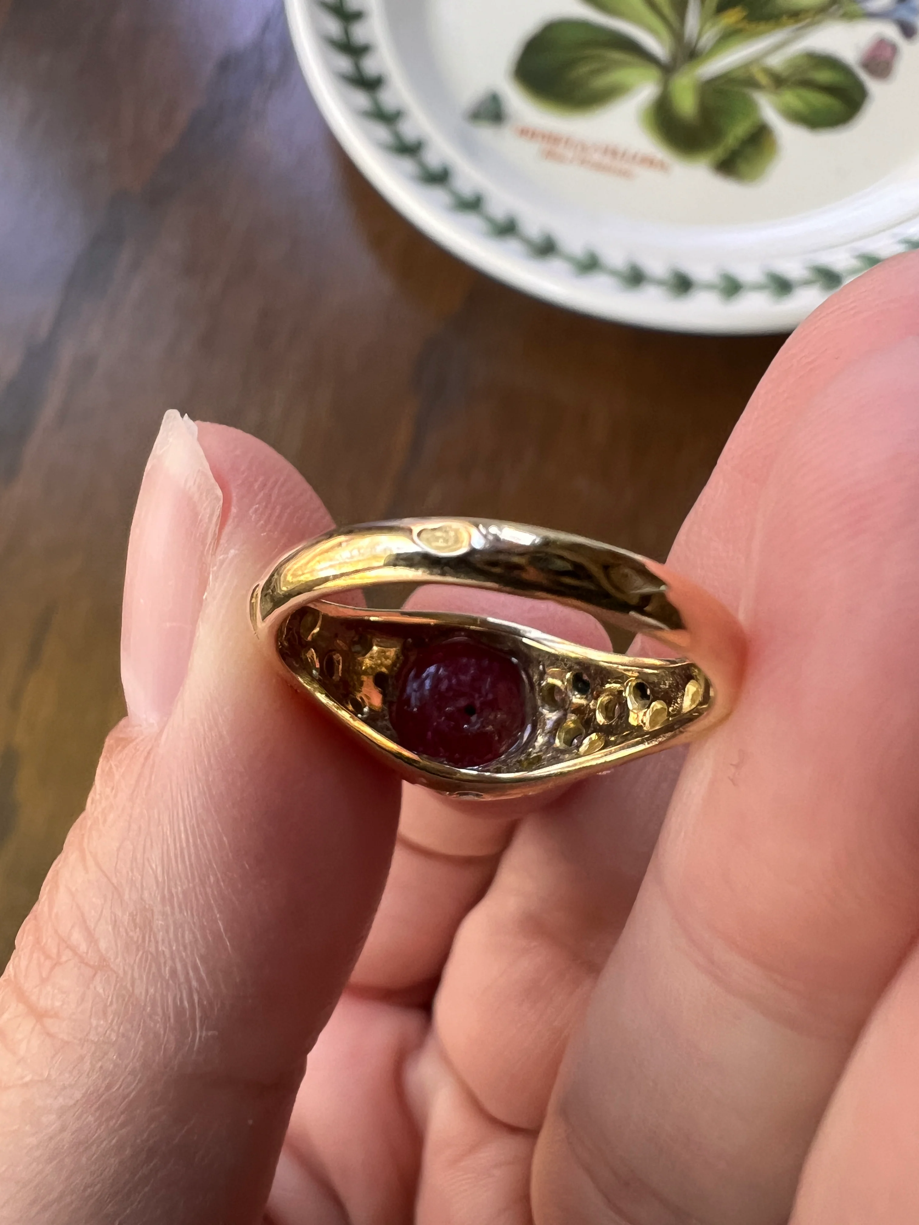 Tall Vintage Pink Ruby Diamond Encrusted Domed Gypsy Ring 18k Gold French Glowing Cabochon - Image 17