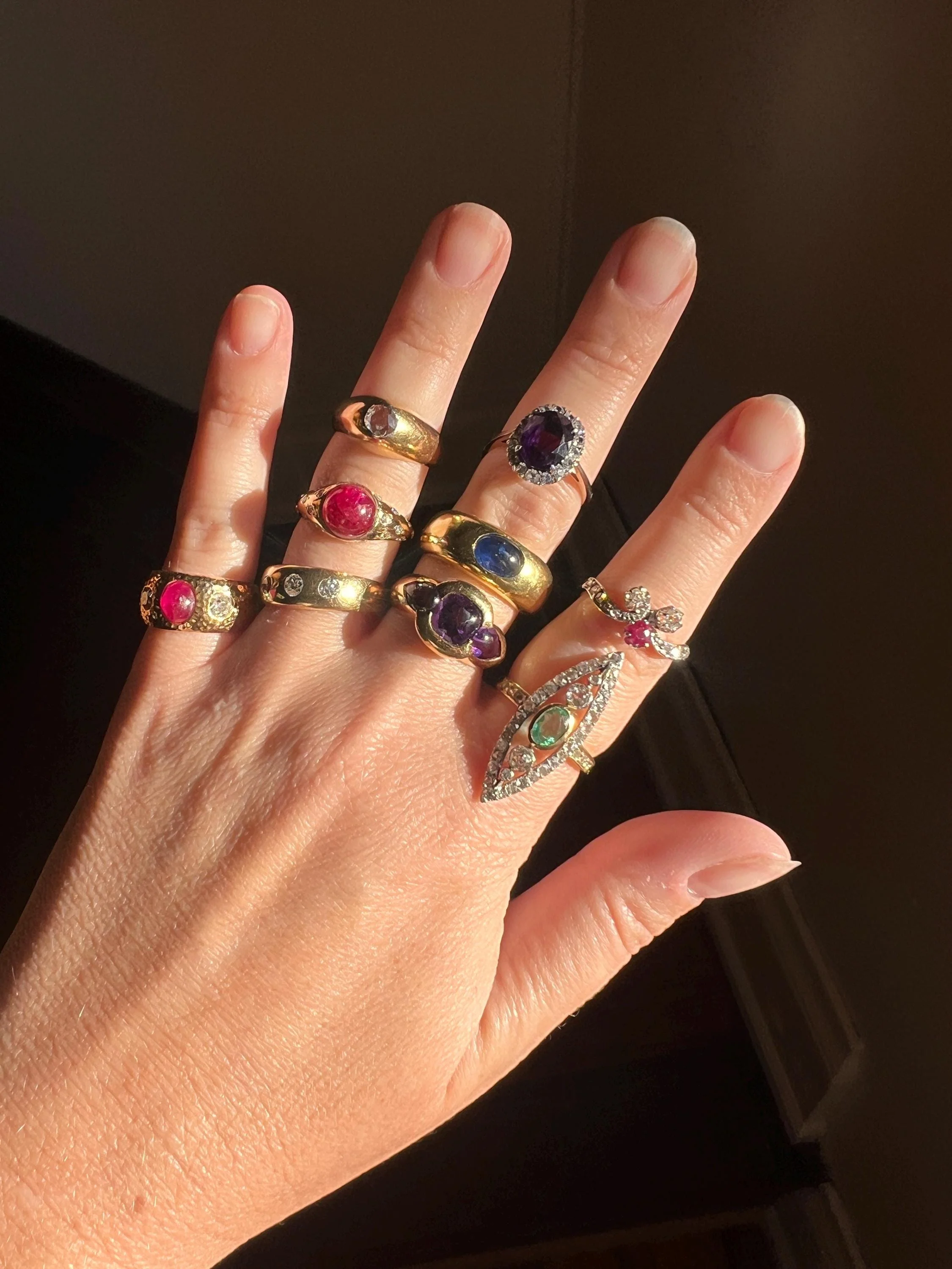 Tall Vintage Pink Ruby Diamond Encrusted Domed Gypsy Ring 18k Gold French Glowing Cabochon - Image 8