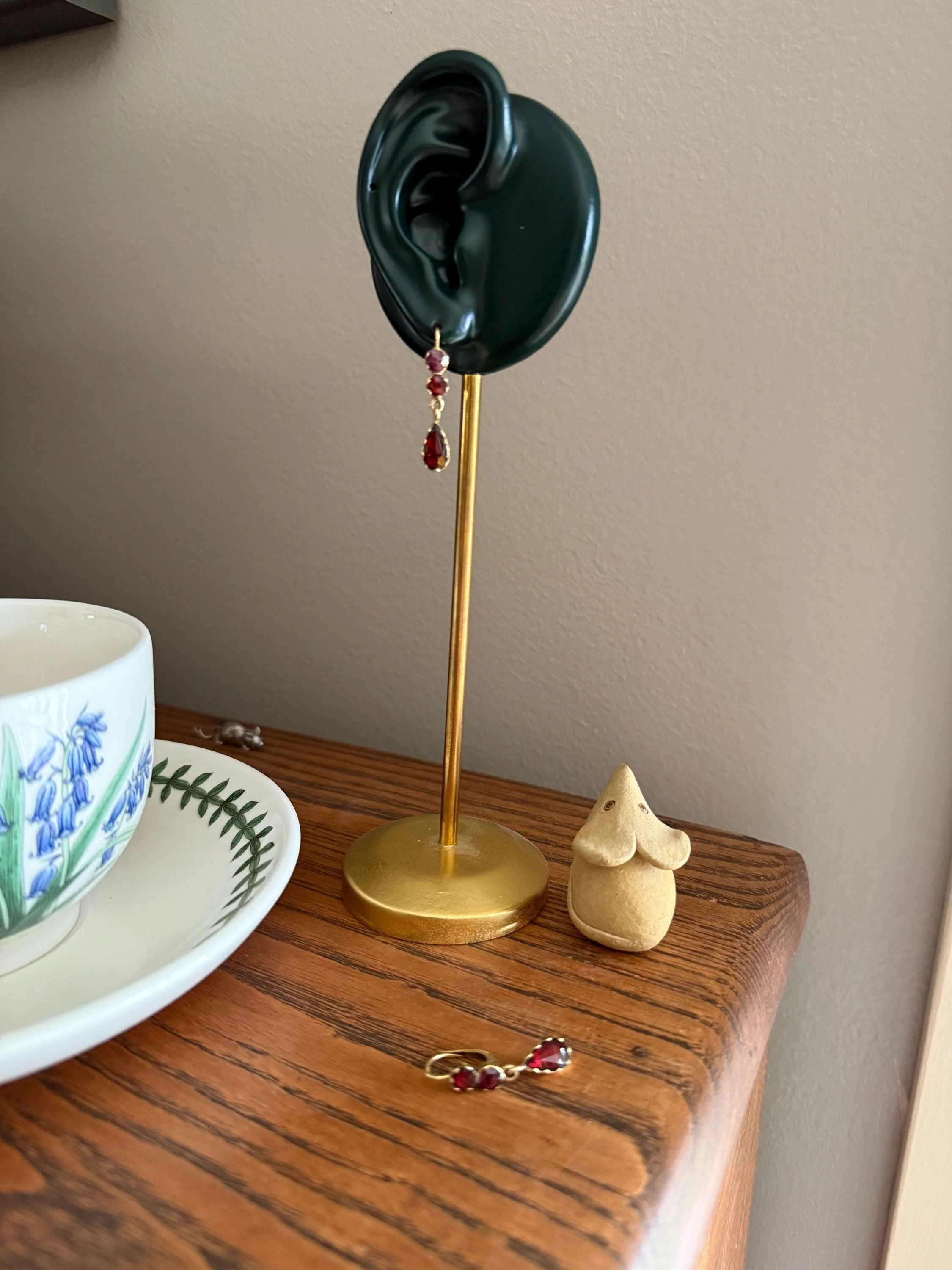 Teardrop DANGLES French Antique PERPIGNAN GARNET Earrings 18k Gold Bezel Set Three Stone French Dormeuse - Image 7