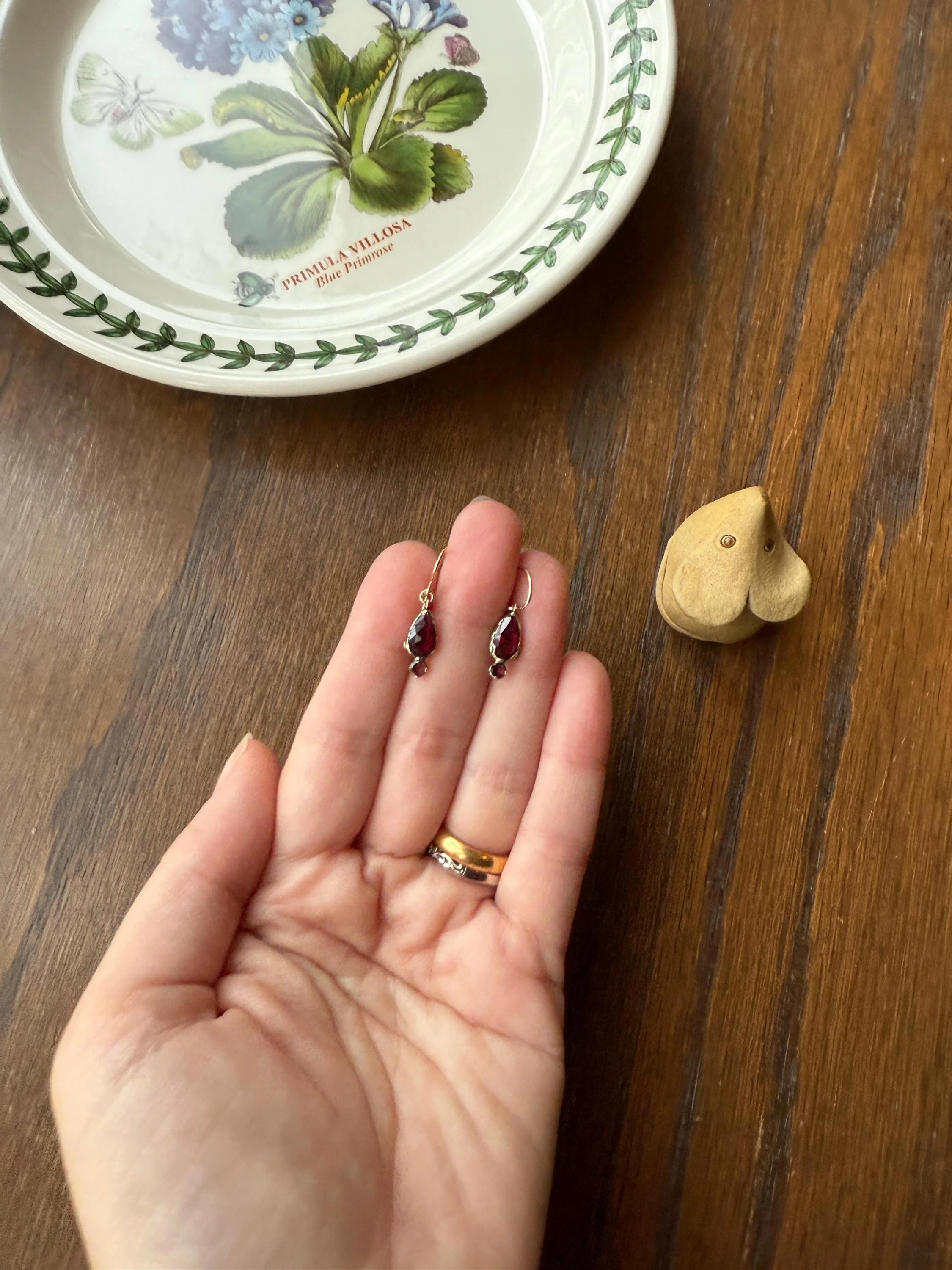 Teardrop Dangles Antique PERPIGNAN GARNET Earrings 18k Gold 14k Ear Wires French Dormouse Rose Cut Closed Back Almandine Glowing - Image 13
