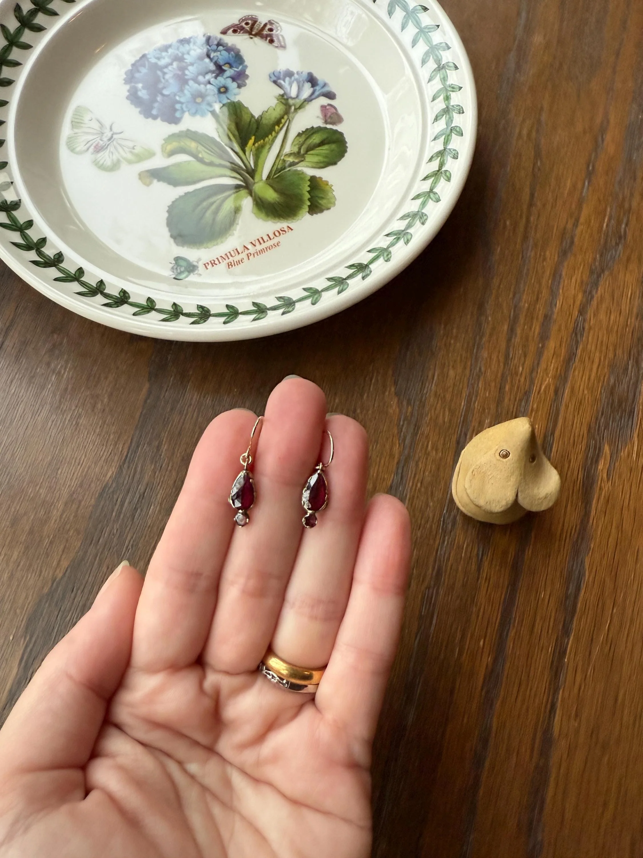 Teardrop Dangles Antique PERPIGNAN GARNET Earrings 18k Gold 14k Ear Wires French Dormouse Rose Cut Closed Back Almandine Glowing - Image 7