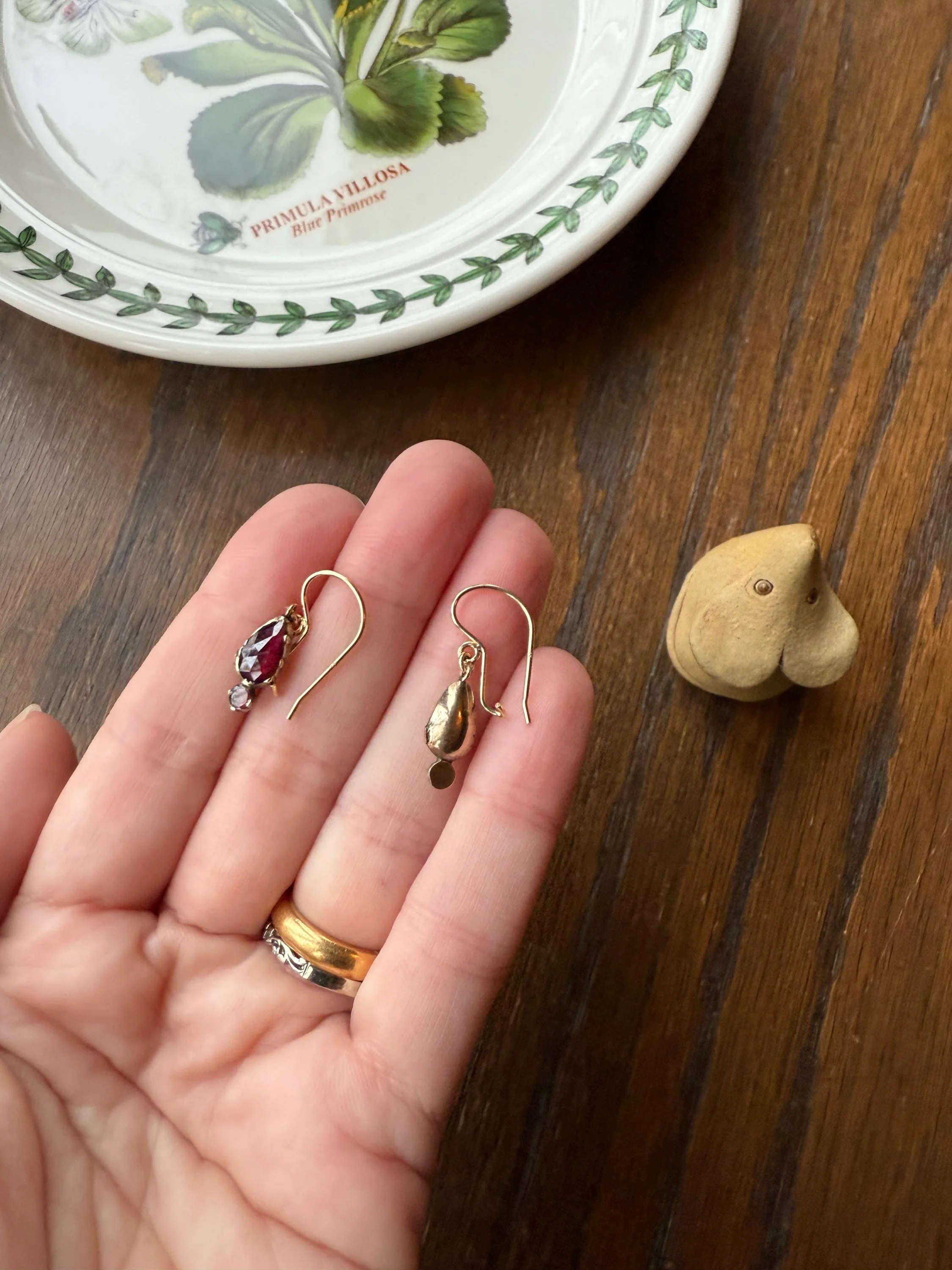 Teardrop Dangles Antique PERPIGNAN GARNET Earrings 18k Gold 14k Ear Wires French Dormouse Rose Cut Closed Back Almandine Glowing - Image 8