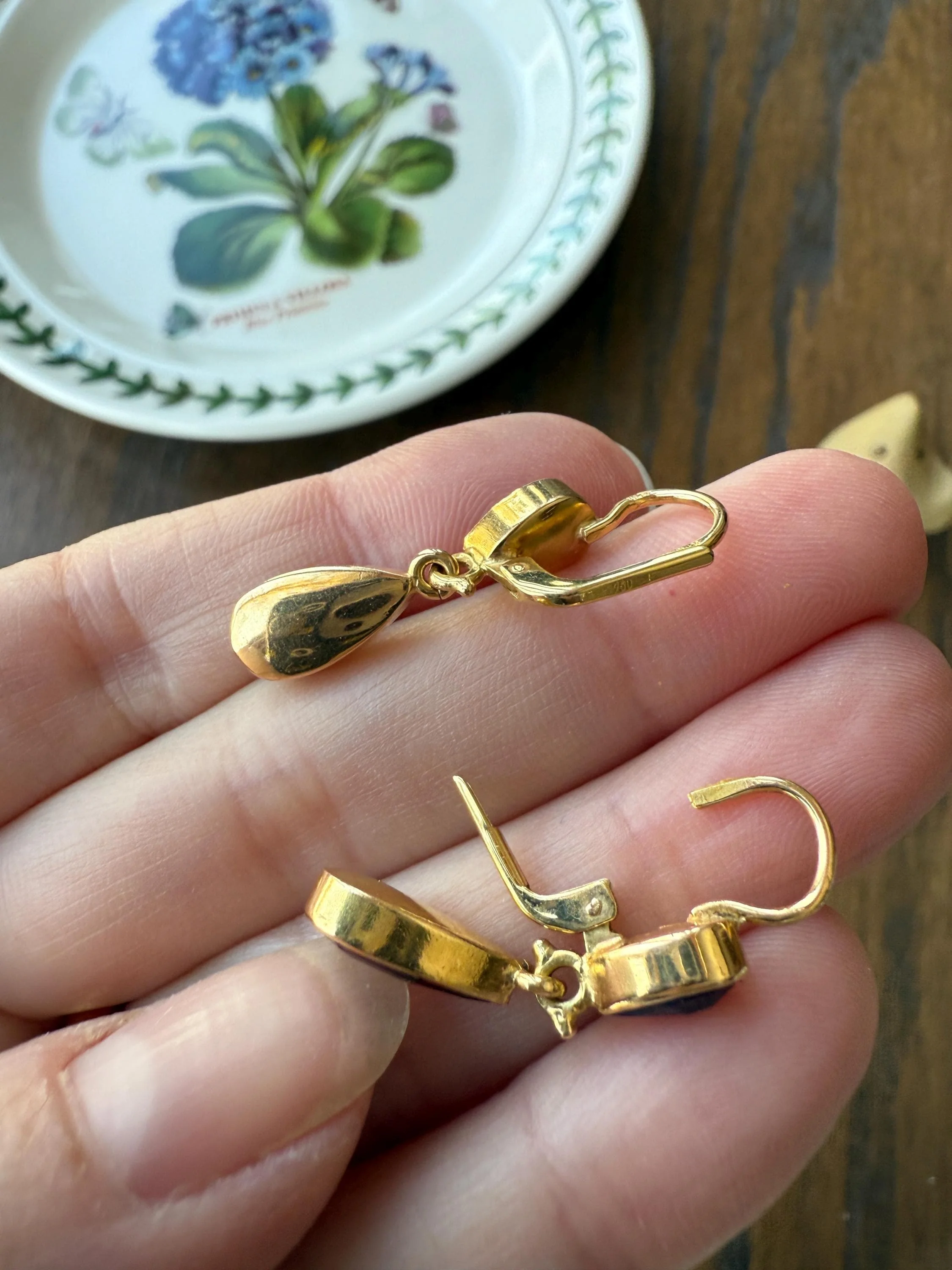 Teardrop Dangles Vintage Pear PERPIGNAN GARNET Earrings 18k Gold  French Dormouse Rose Cut Closed Back Crimson Red - Image 20
