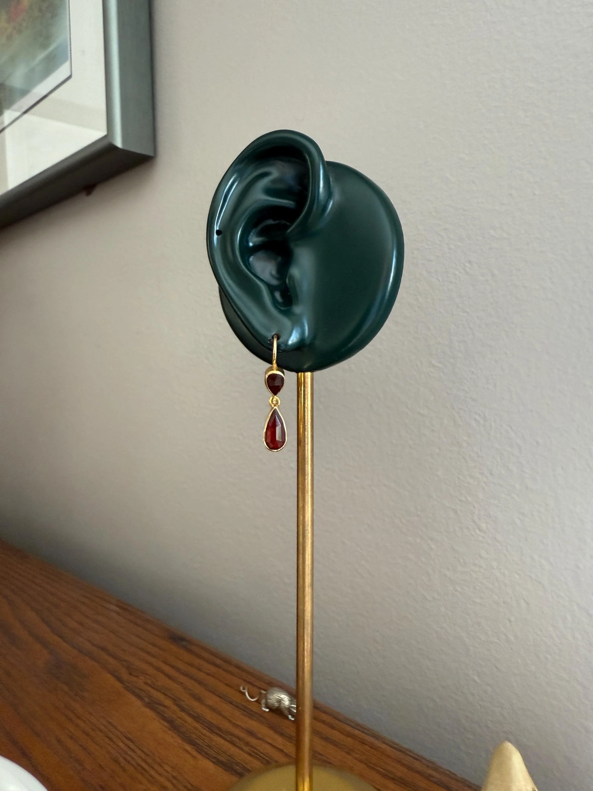 Teardrop Dangles Vintage Pear PERPIGNAN GARNET Earrings 18k Gold  French Dormouse Rose Cut Closed Back Crimson Red - Image 3