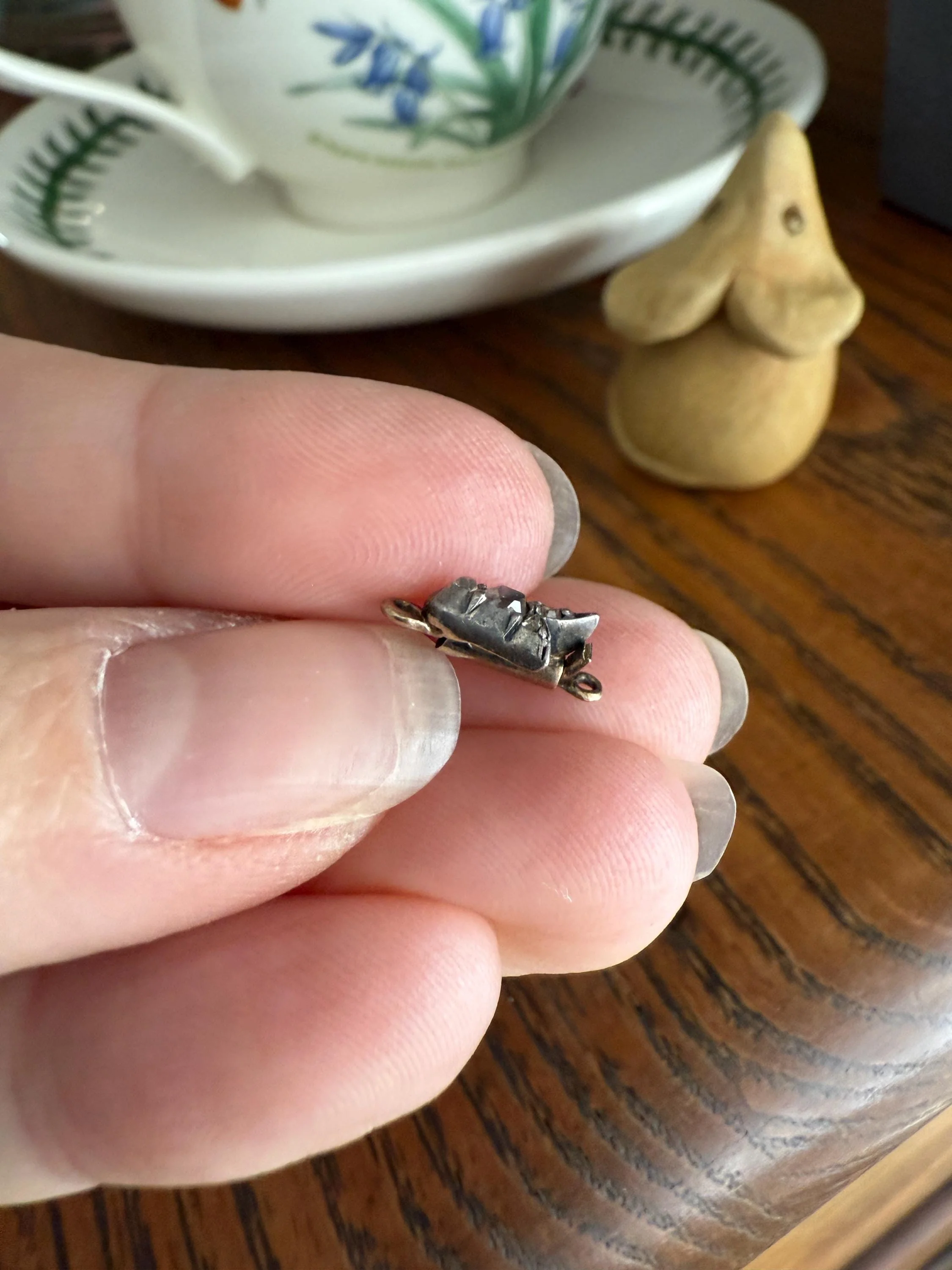 Teensy Tiny TULIP Antique Georgian Era Clasp Extender Connector 14k Gold Old Mine Rose Cut Diamond Silver Figural Necklace Bracelet Parts - Image 3
