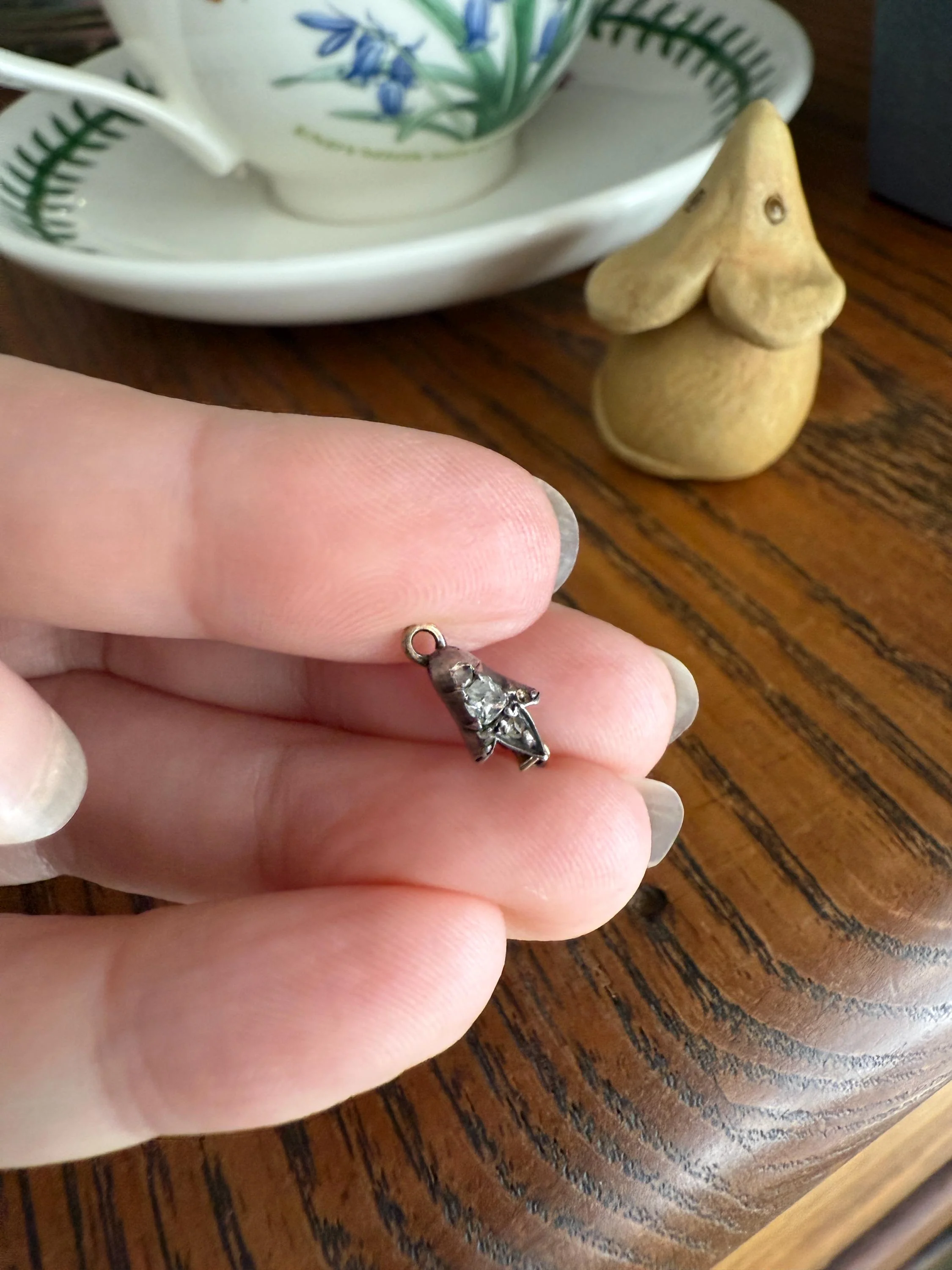 Teensy Tiny TULIP Antique Georgian Era Clasp Extender Connector 14k Gold Old Mine Rose Cut Diamond Silver Figural Necklace Bracelet Parts - Image 4