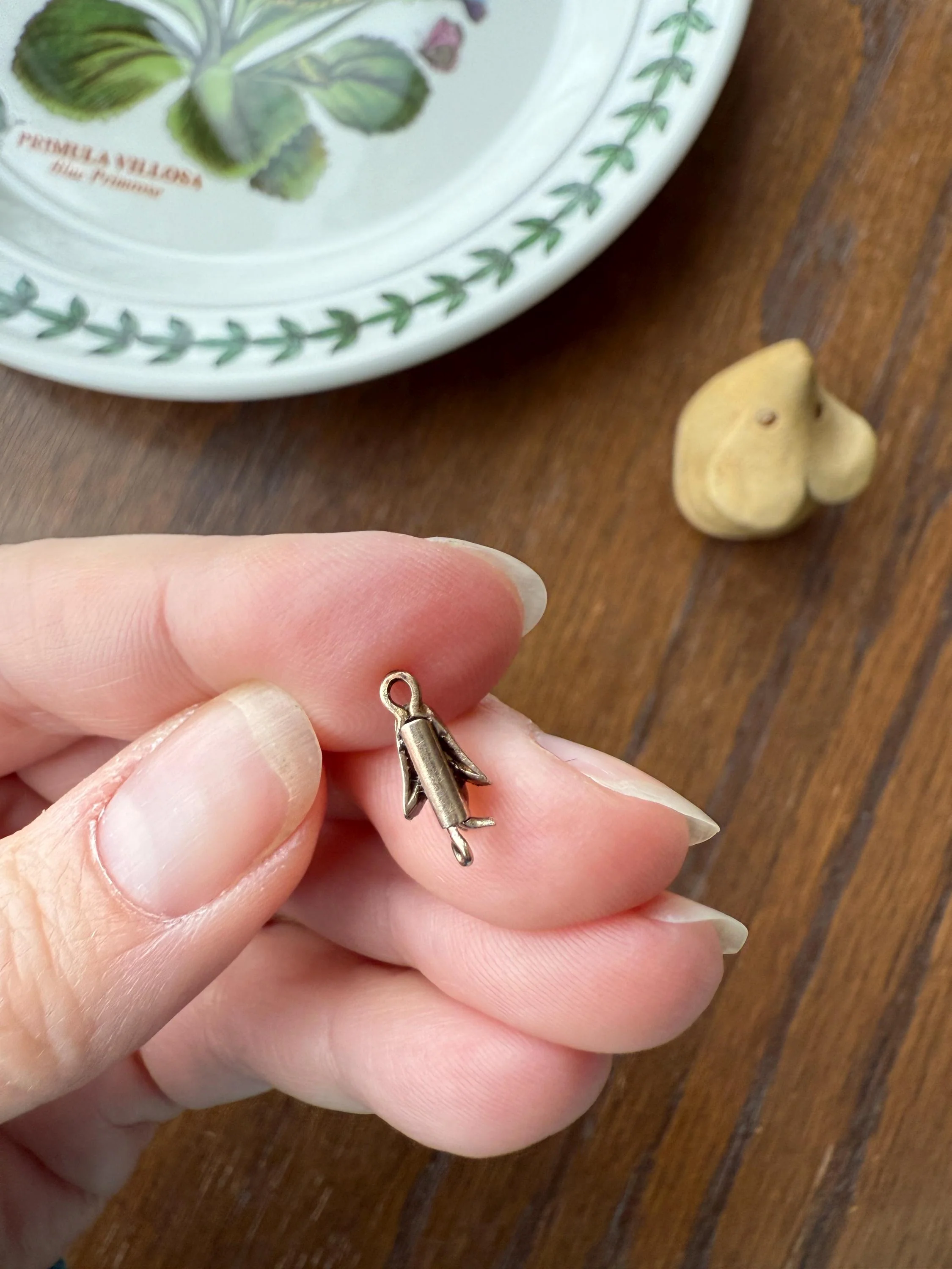 Teensy Tiny TULIP Antique Georgian Era Clasp Extender Connector 14k Gold Old Mine Rose Cut Diamond Silver Figural Necklace Bracelet Parts - Image 5