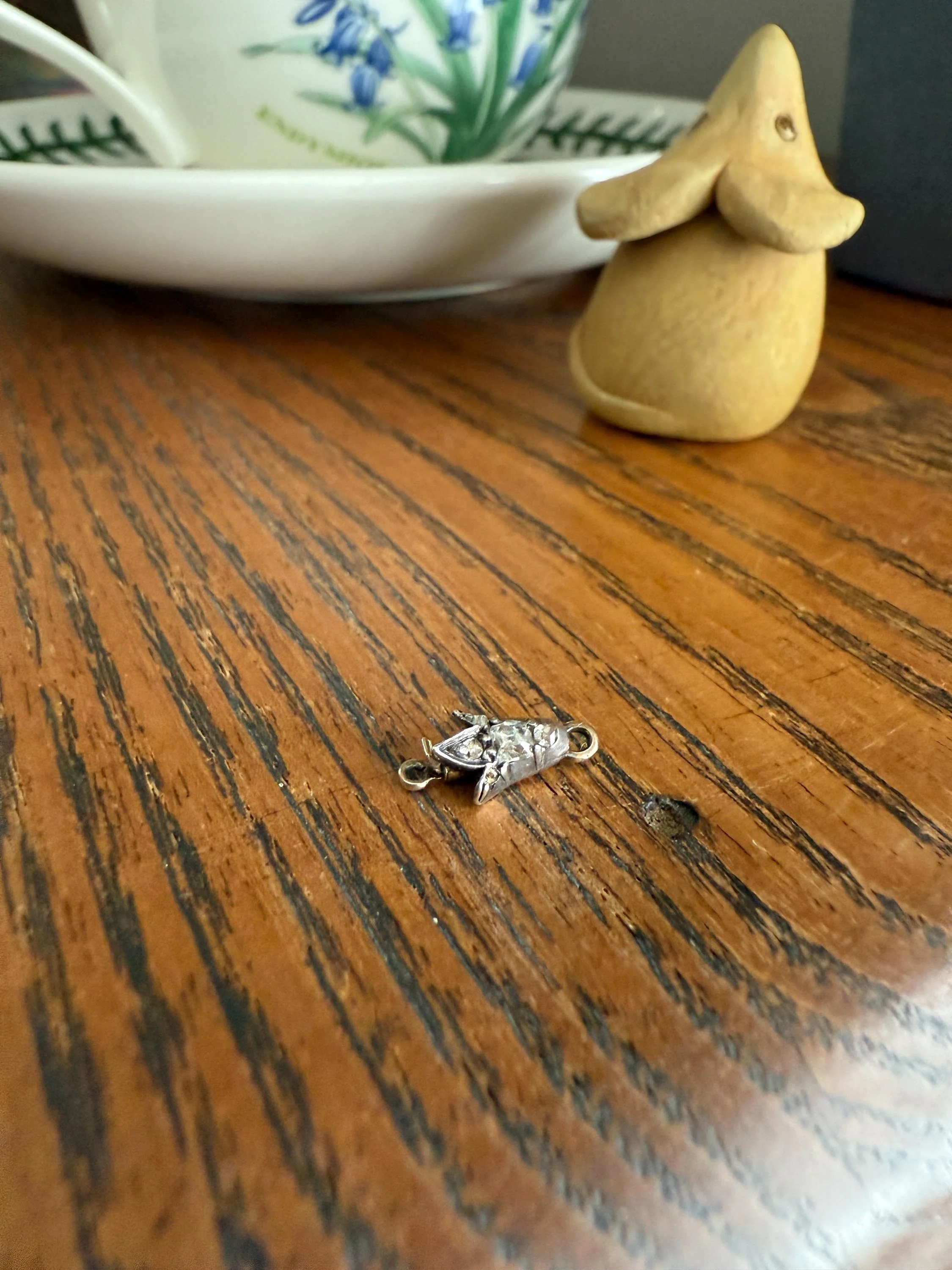 Teensy Tiny TULIP Antique Georgian Era Clasp Extender Connector 14k Gold Old Mine Rose Cut Diamond Silver Figural Necklace Bracelet Parts - Image 6