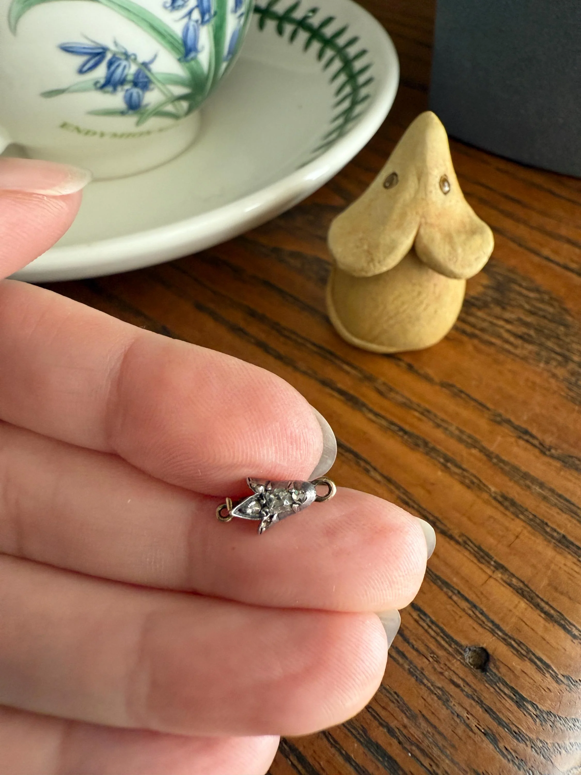 Teensy Tiny TULIP Antique Georgian Era Clasp Extender Connector 14k Gold Old Mine Rose Cut Diamond Silver Figural Necklace Bracelet Parts - Image 7