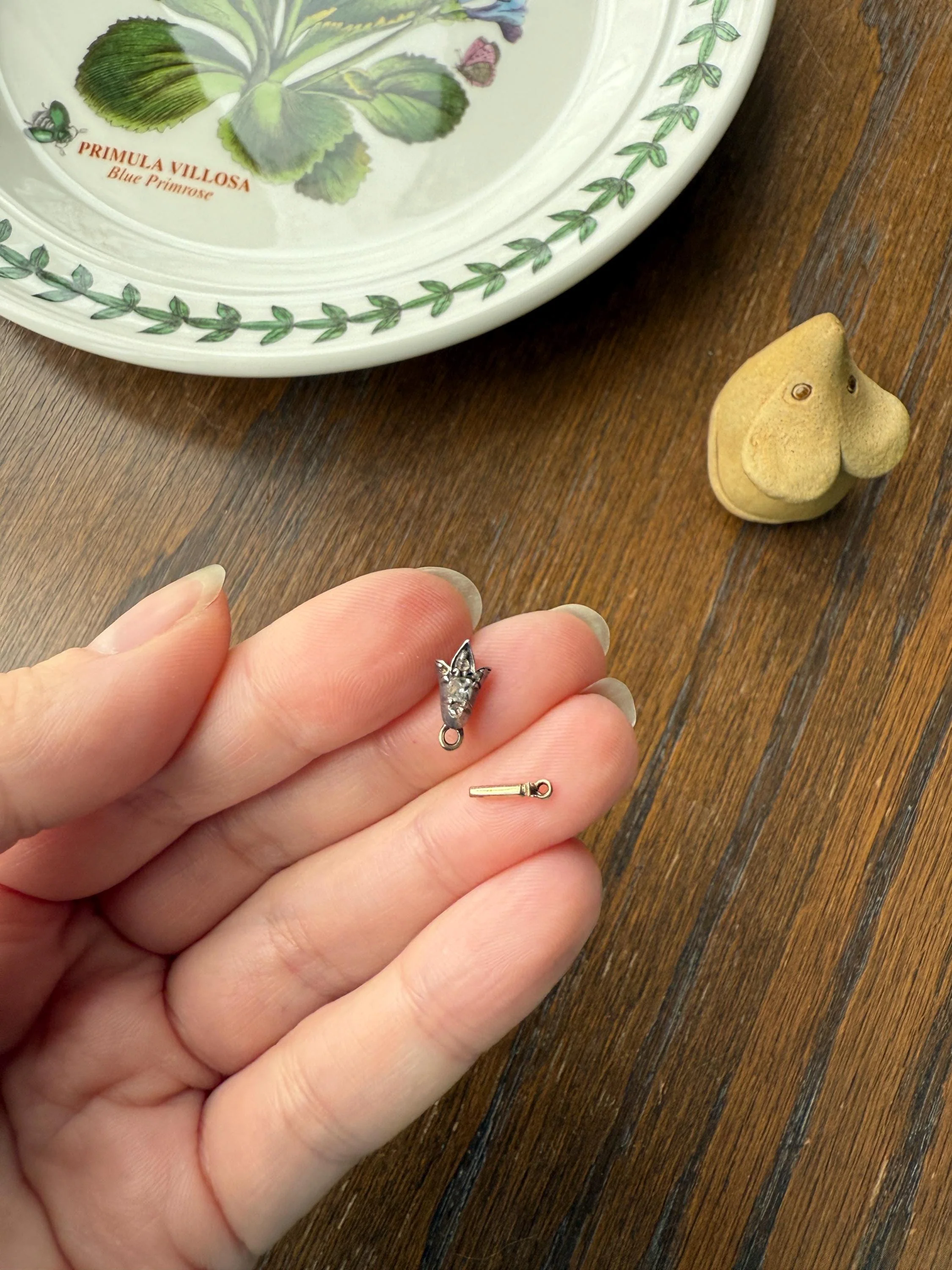Teensy Tiny TULIP Antique Georgian Era Clasp Extender Connector 14k Gold Old Mine Rose Cut Diamond Silver Figural Necklace Bracelet Parts - Image 9