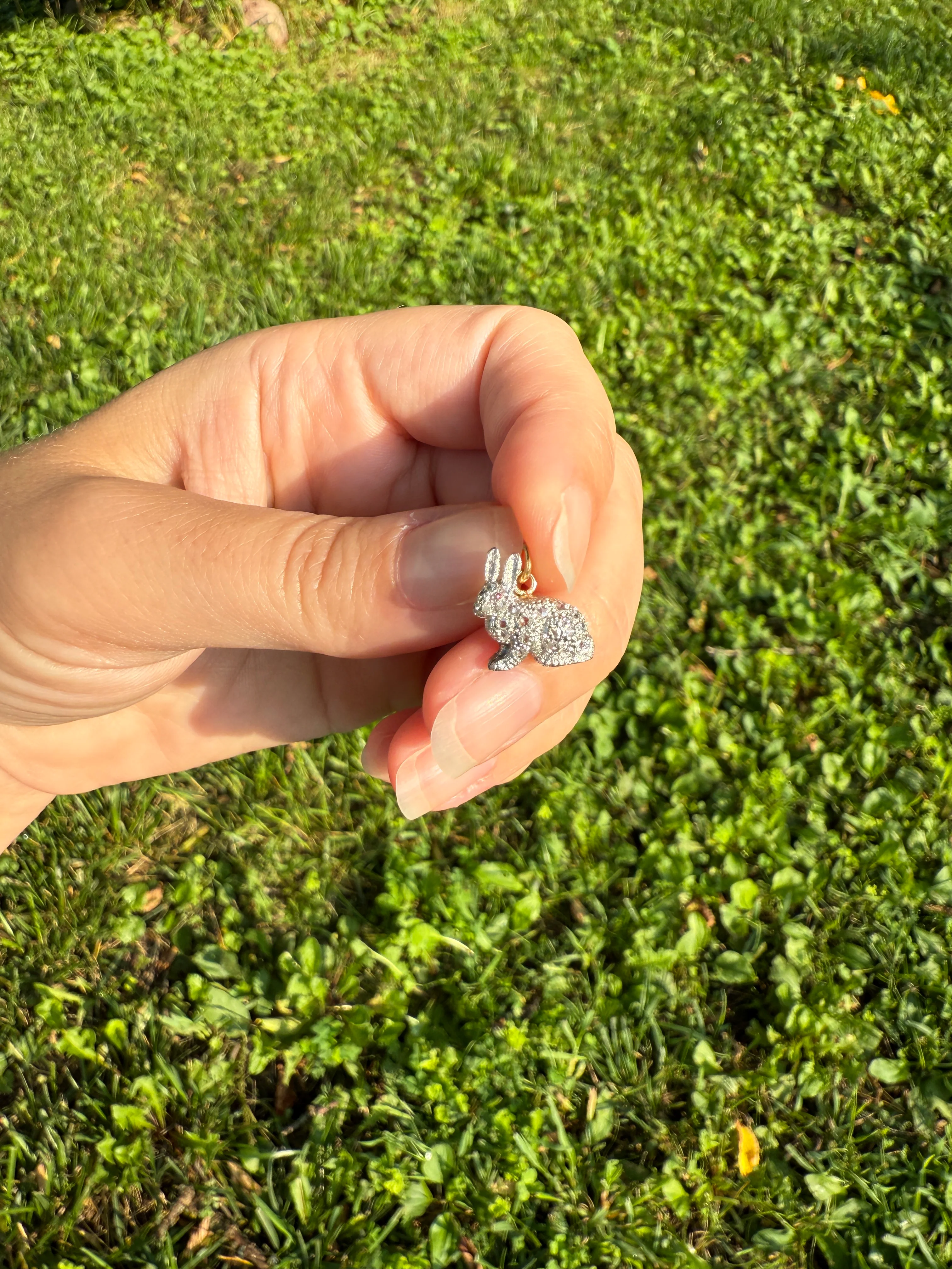 The Little Bun Bun BUNNY Rose Cut Diamond Encrusted ANTIQUE Figural Rabbit Pendant Platinum 18k & 14k Gold - Image 12