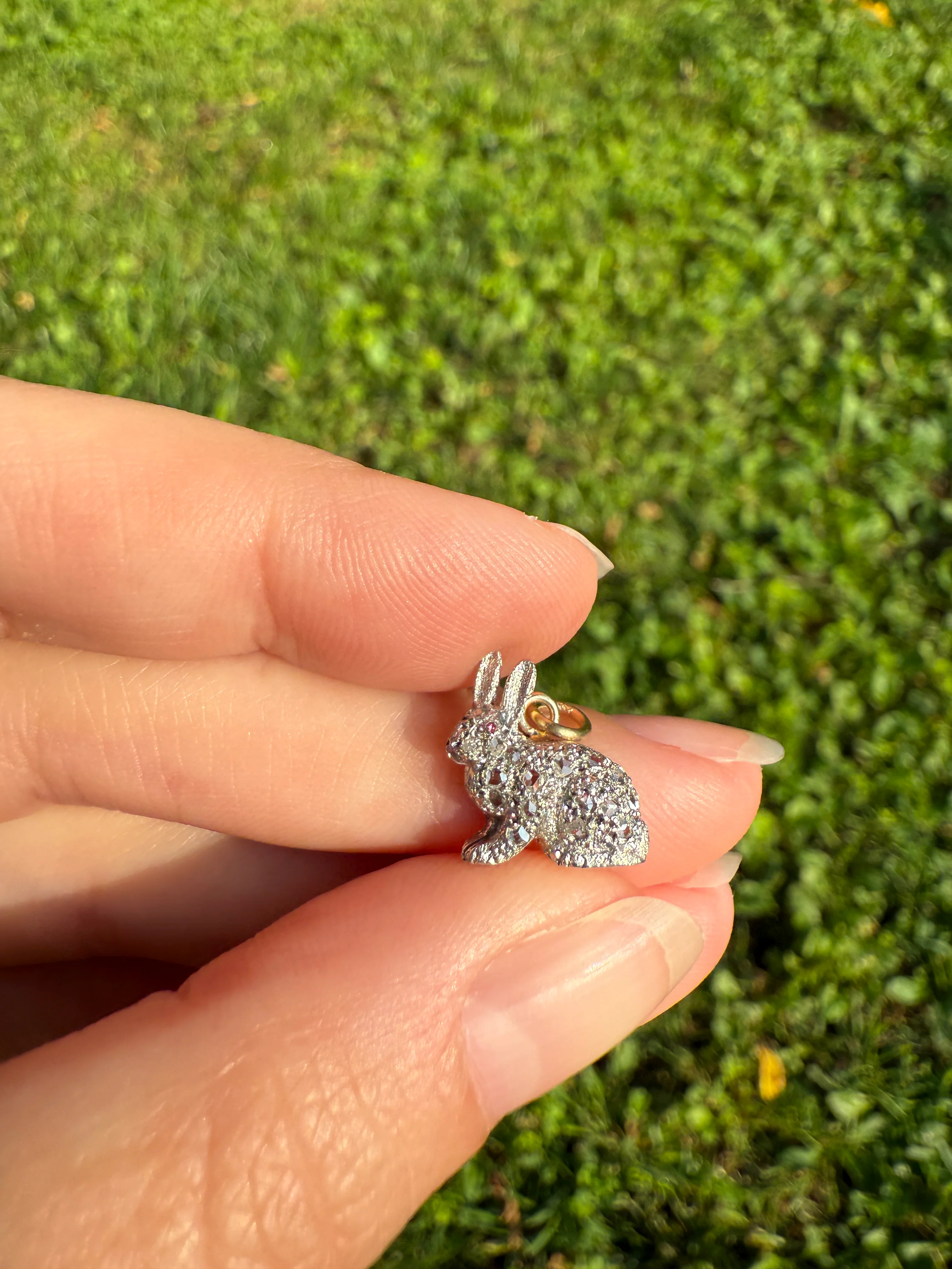 The Little Bun Bun BUNNY Rose Cut Diamond Encrusted ANTIQUE Figural Rabbit Pendant Platinum 18k & 14k Gold - Image 13