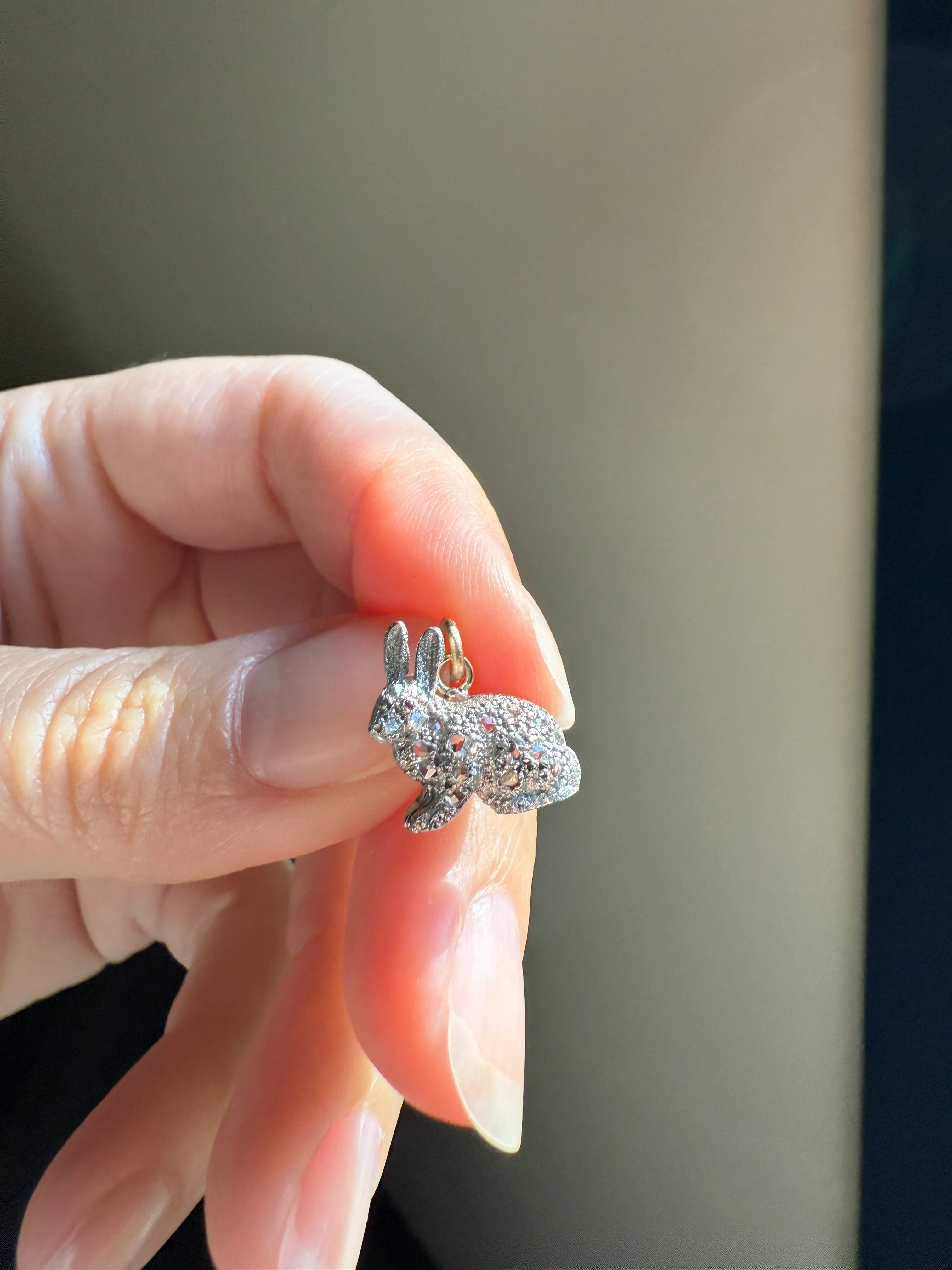 The Little Bun Bun BUNNY Rose Cut Diamond Encrusted ANTIQUE Figural Rabbit Pendant Platinum 18k & 14k Gold - Image 14