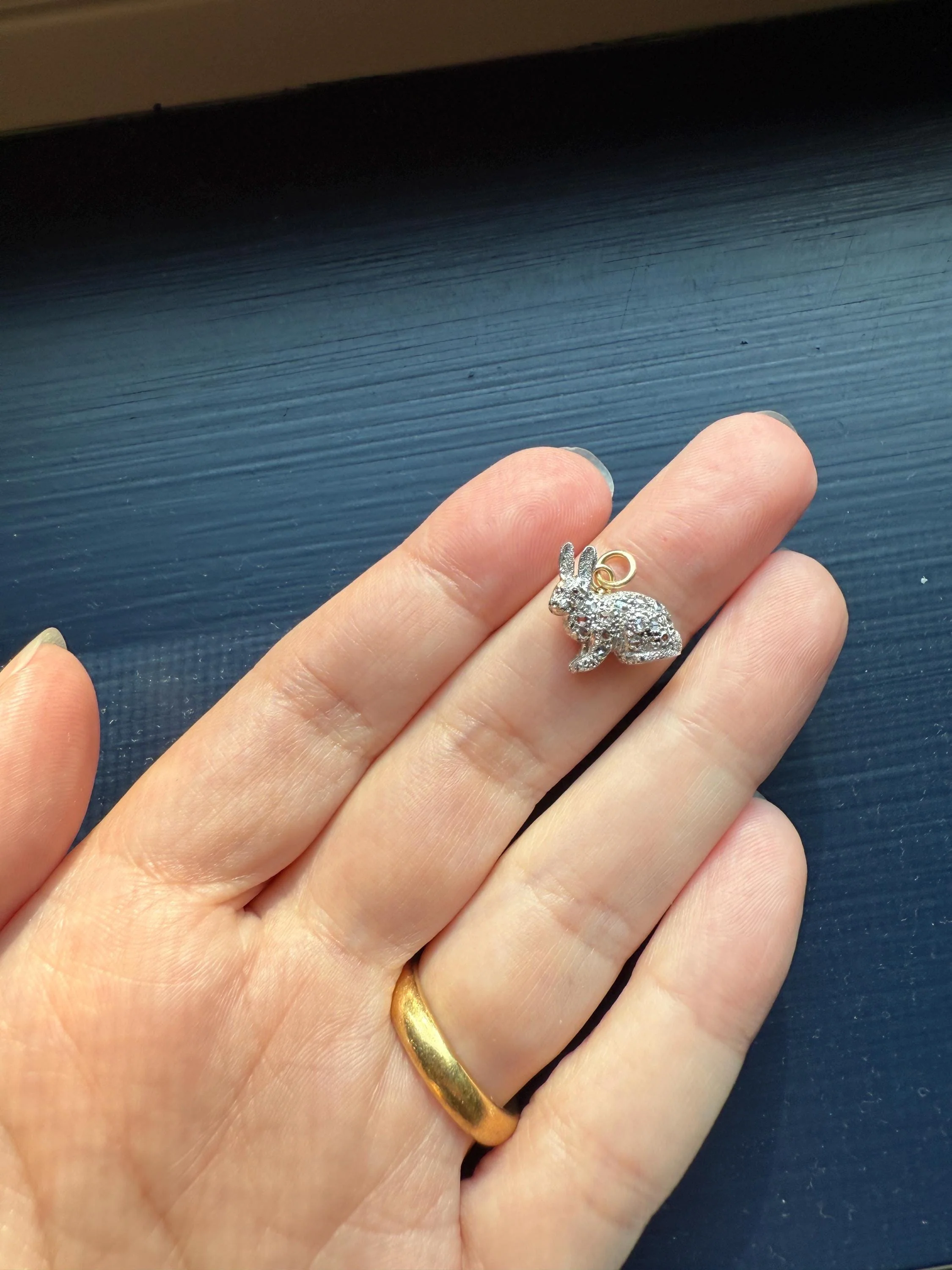 The Little Bun Bun BUNNY Rose Cut Diamond Encrusted ANTIQUE Figural Rabbit Pendant Platinum 18k & 14k Gold - Image 3