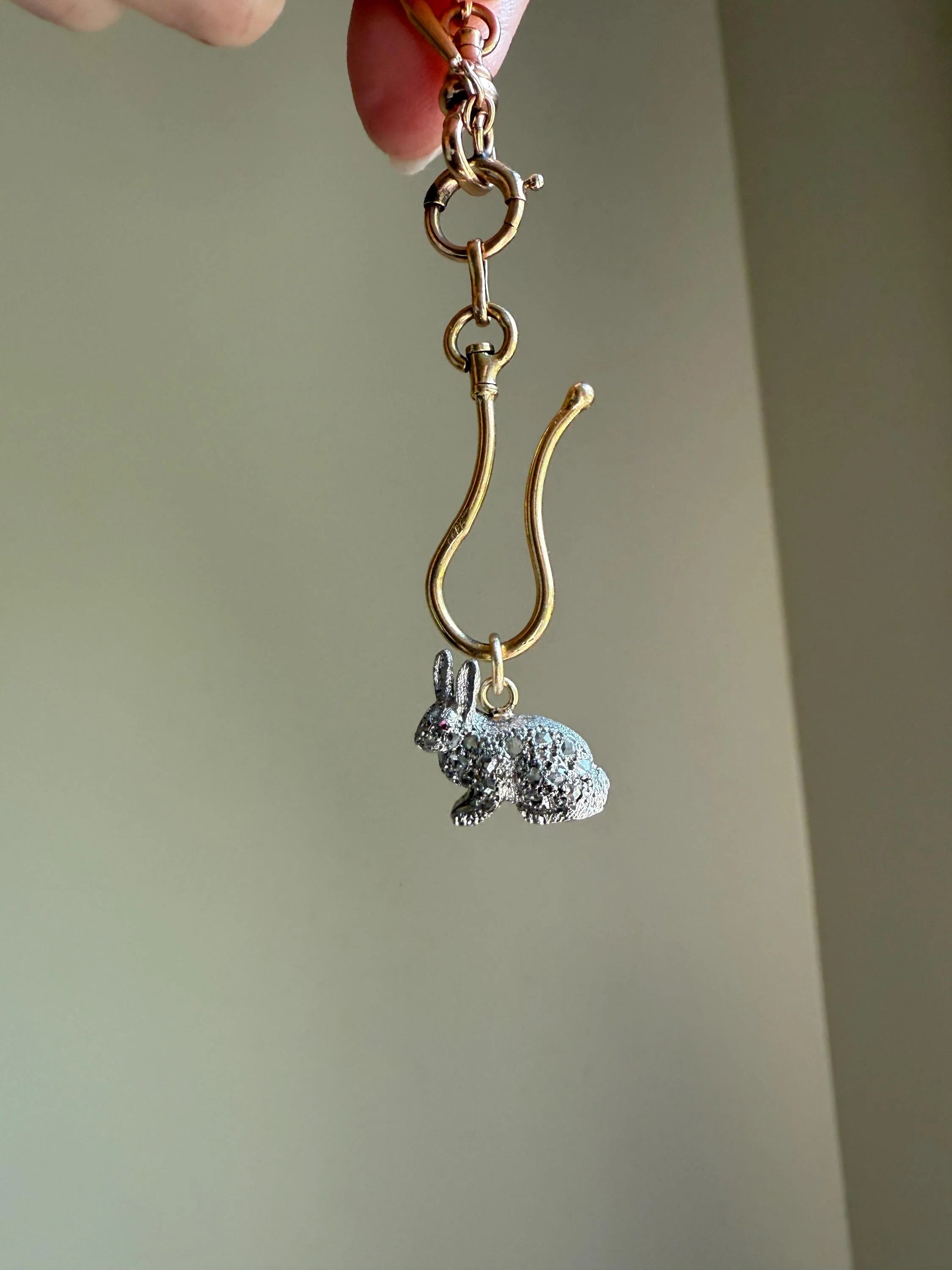 The Little Bun Bun BUNNY Rose Cut Diamond Encrusted ANTIQUE Figural Rabbit Pendant Platinum 18k & 14k Gold - Image 7