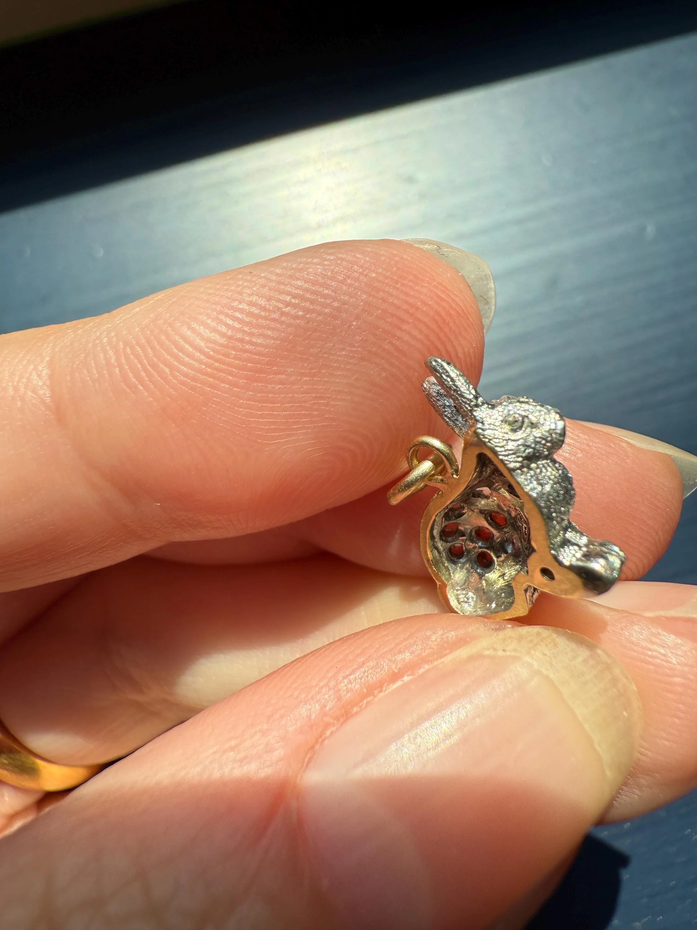 The Little Bun Bun BUNNY Rose Cut Diamond Encrusted ANTIQUE Figural Rabbit Pendant Platinum 18k & 14k Gold - Image 8