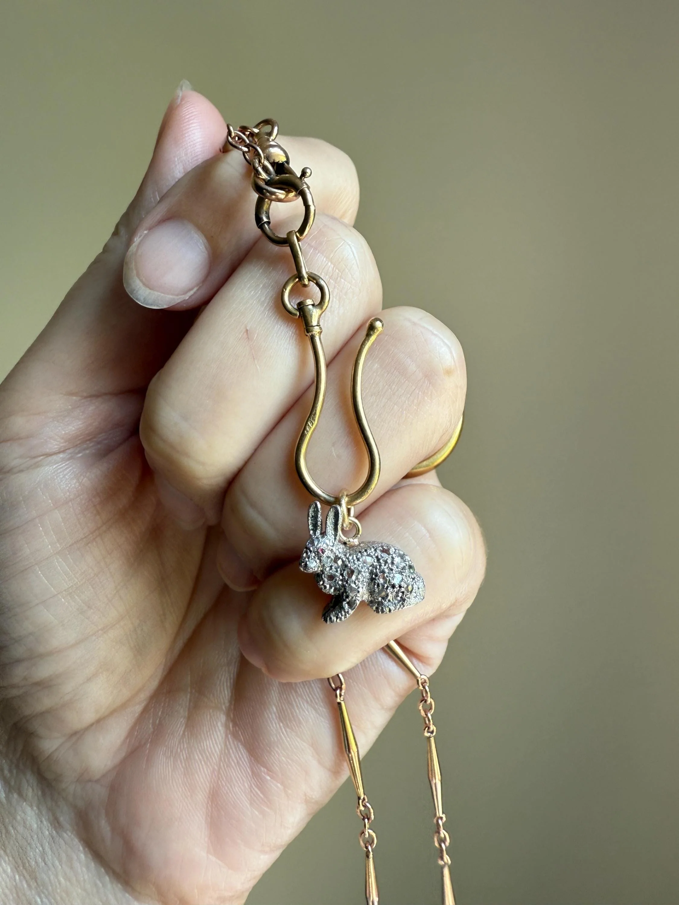 The Little Bun Bun BUNNY Rose Cut Diamond Encrusted ANTIQUE Figural Rabbit Pendant Platinum 18k & 14k Gold - Image 9