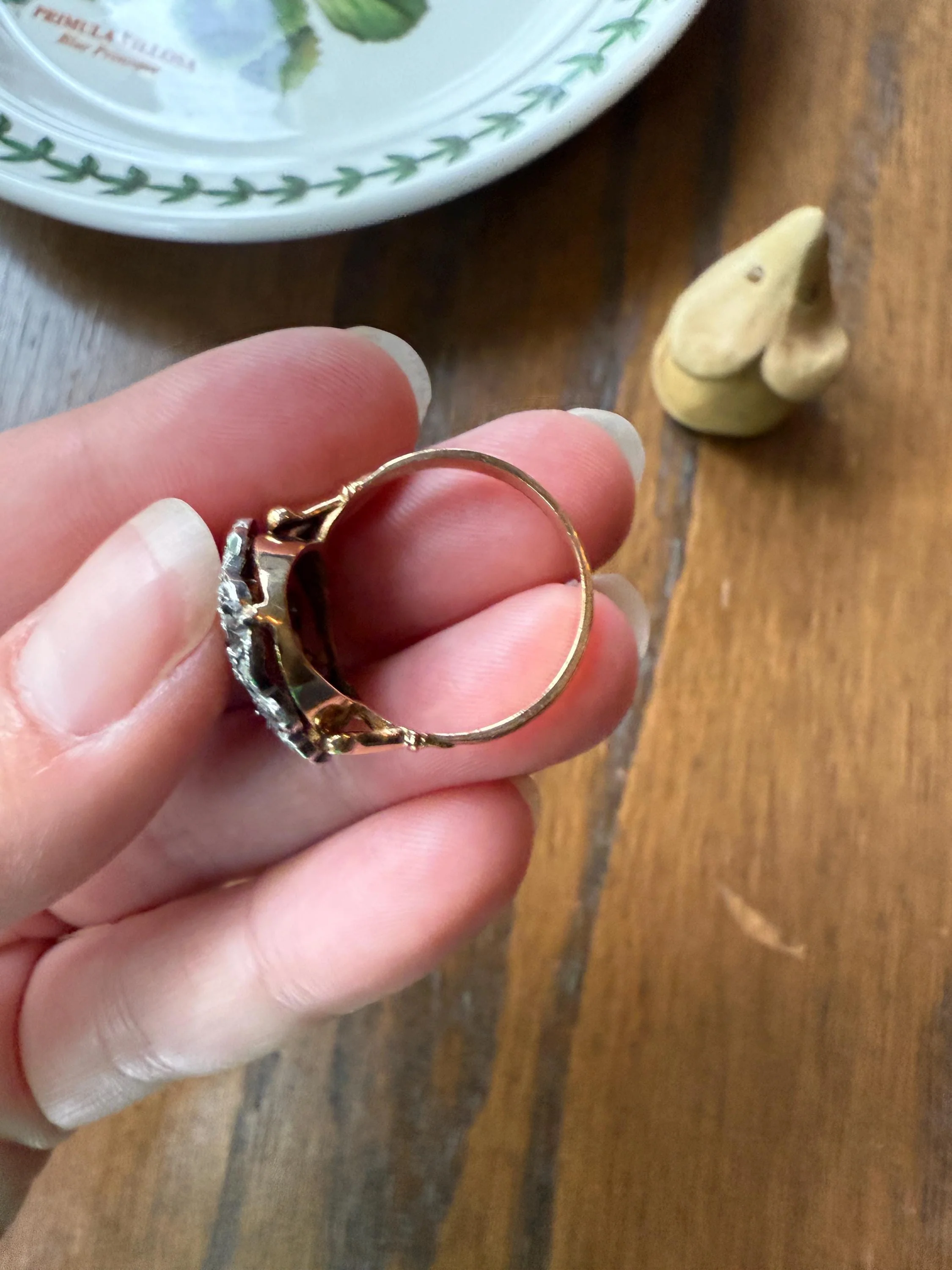 The Peacock Ring : ) Teardrop RUBY Old Mine Cut DIAMOND Ring 18k Gold Silver Flourishes Ornate Scrolled - Image 10
