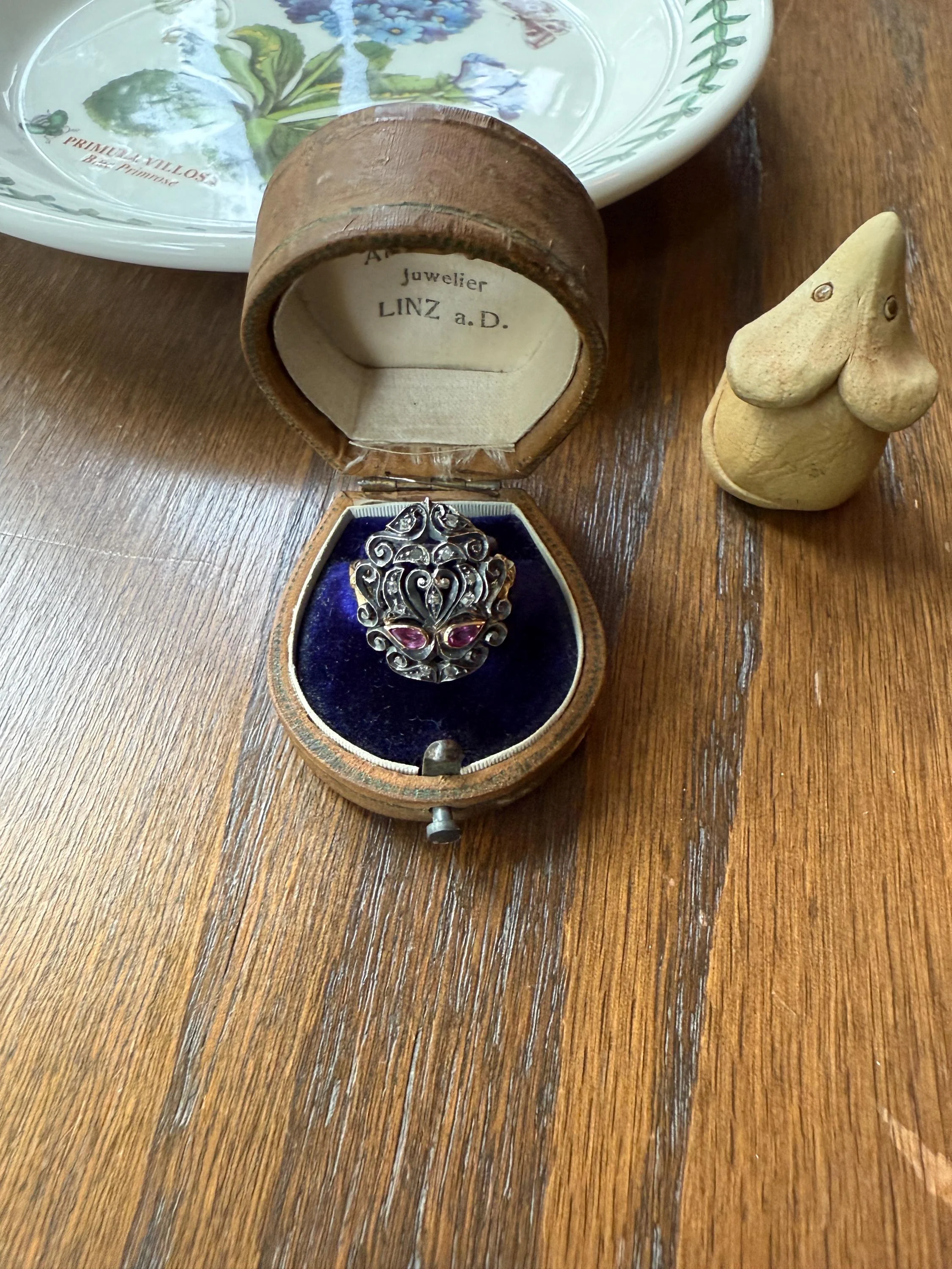 The Peacock Ring : ) Teardrop RUBY Old Mine Cut DIAMOND Ring 18k Gold Silver Flourishes Ornate Scrolled - Image 3