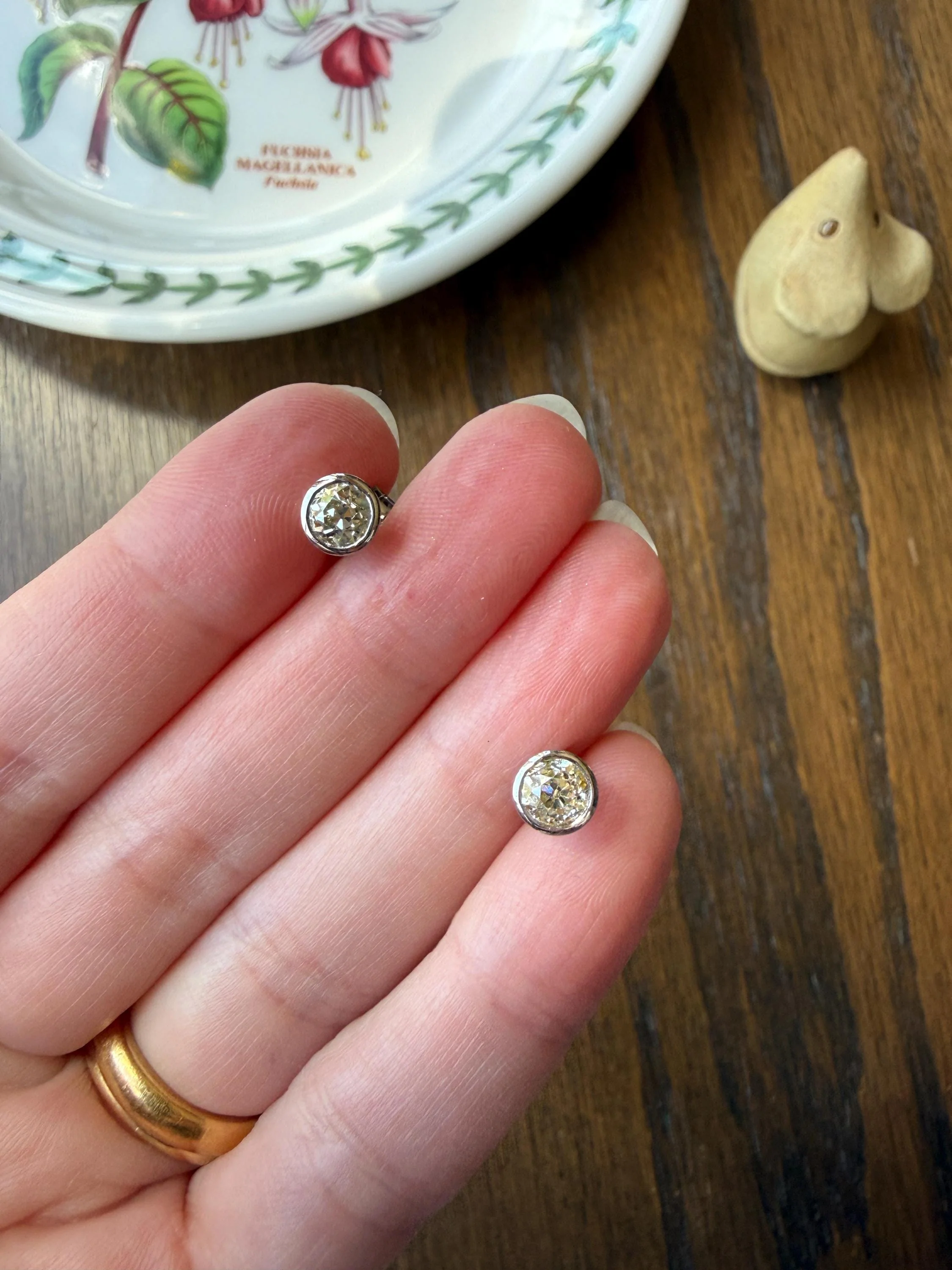 Timeless One Carat Tdw Natural Warm Old Mine Cut DIAMOND Bezel Set Studs Earrings Antique Stones Vintage 18k White Gold 1Ctw OMC Studs - Image 10