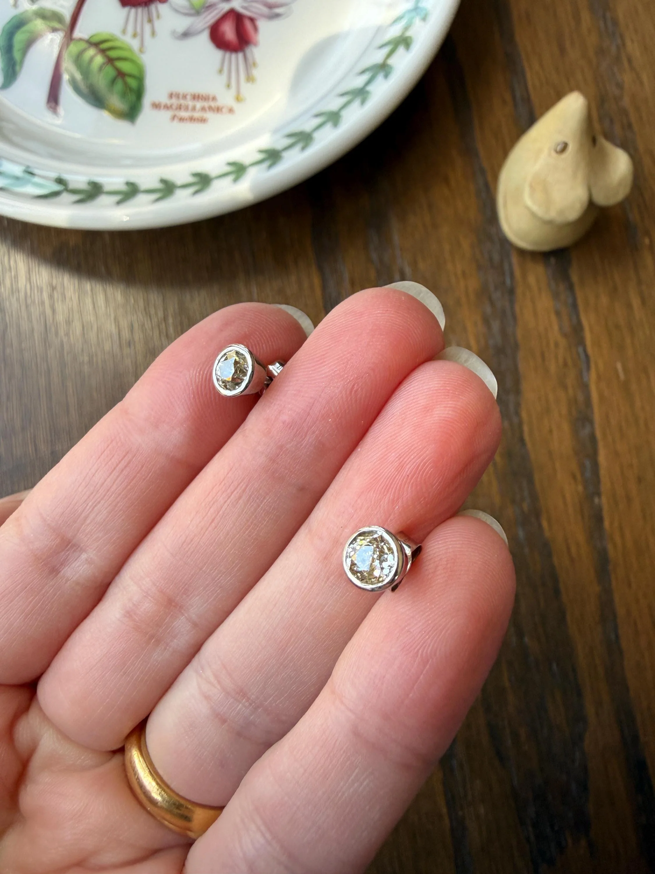 Timeless One Carat Tdw Natural Warm Old Mine Cut DIAMOND Bezel Set Studs Earrings Antique Stones Vintage 18k White Gold 1Ctw OMC Studs - Image 14