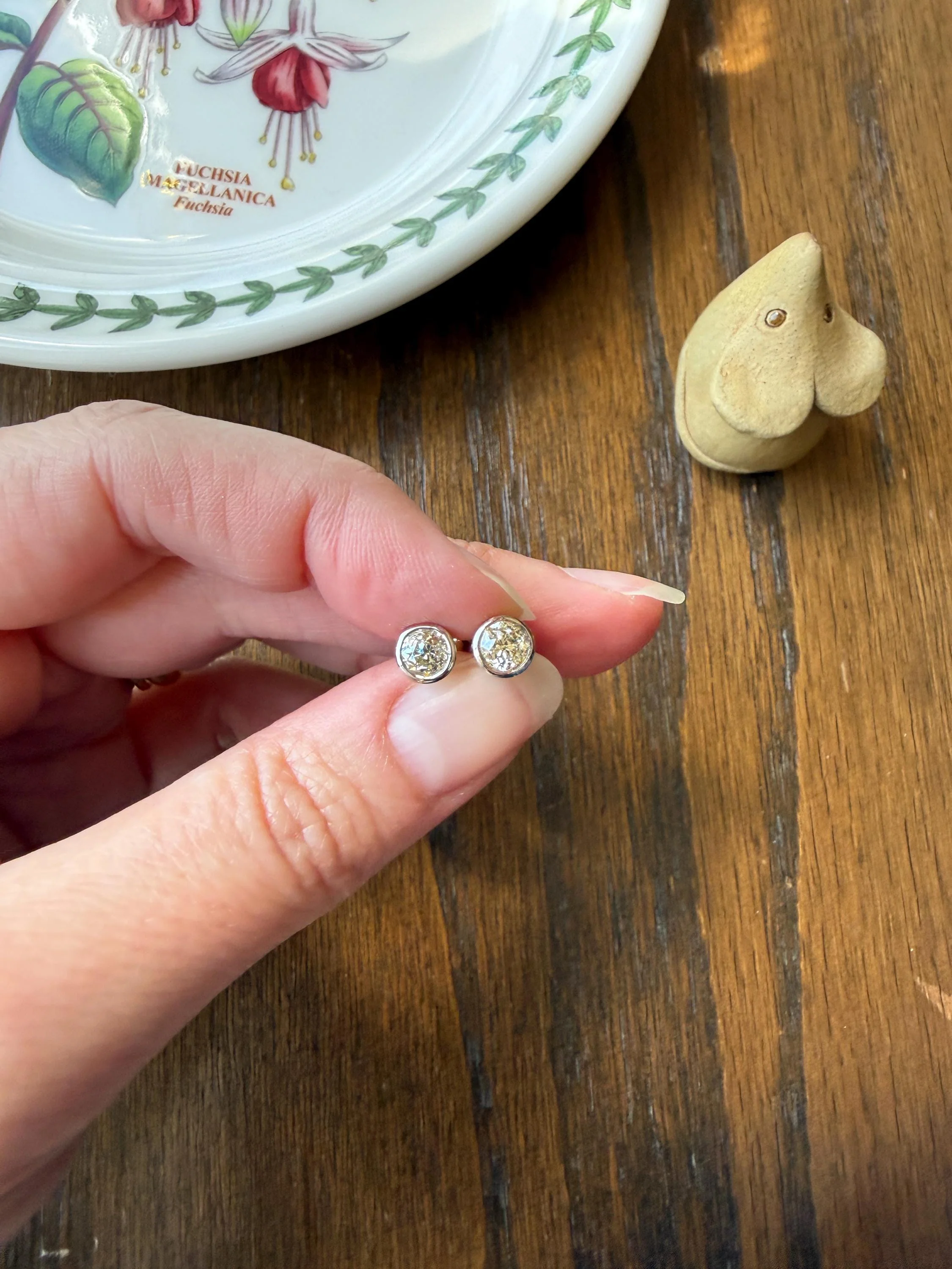 Timeless One Carat Tdw Natural Warm Old Mine Cut DIAMOND Bezel Set Studs Earrings Antique Stones Vintage 18k White Gold 1Ctw OMC Studs - Image 17