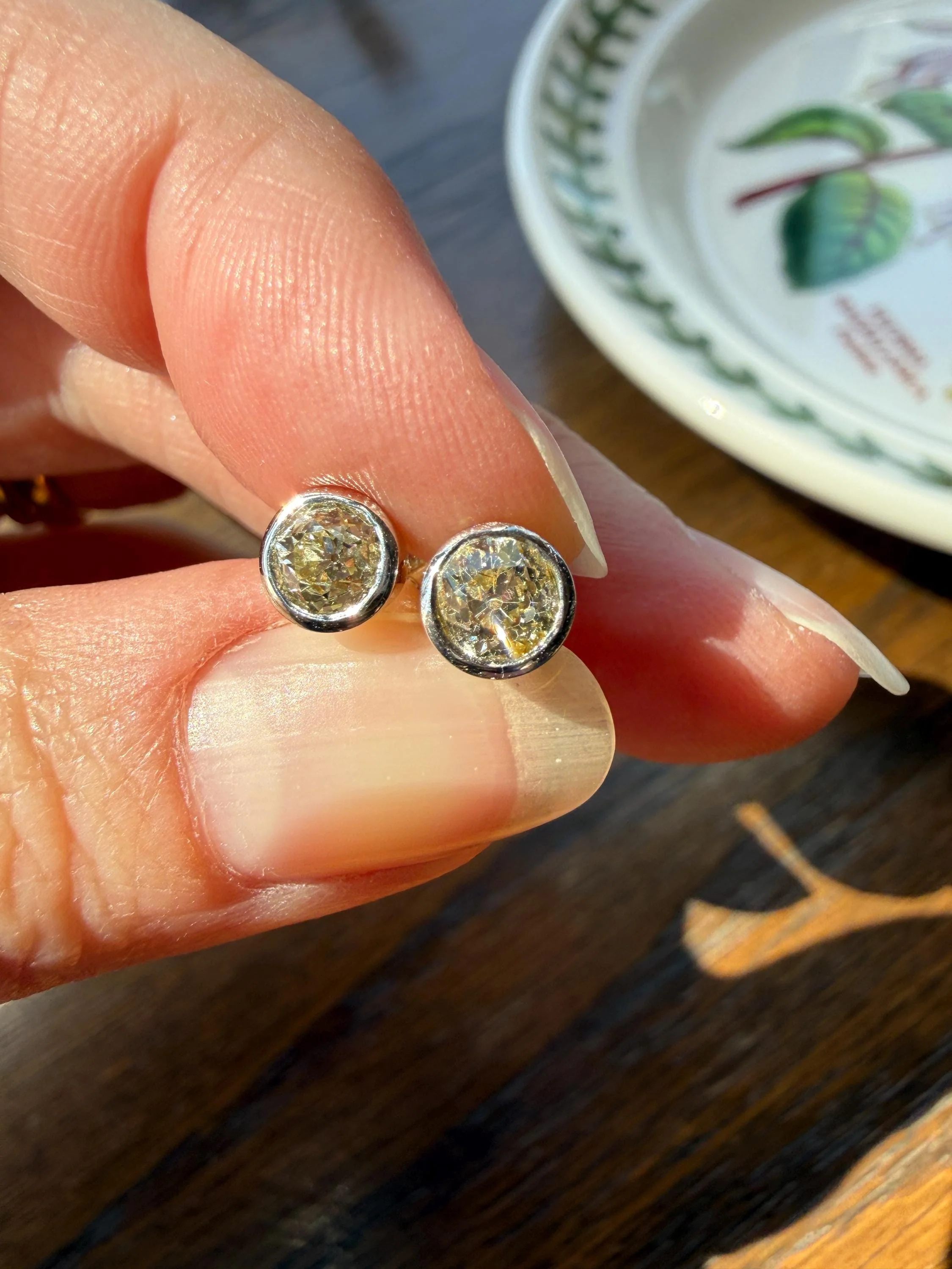 Timeless One Carat Tdw Natural Warm Old Mine Cut DIAMOND Bezel Set Studs Earrings Antique Stones Vintage 18k White Gold 1Ctw OMC Studs - Image 3