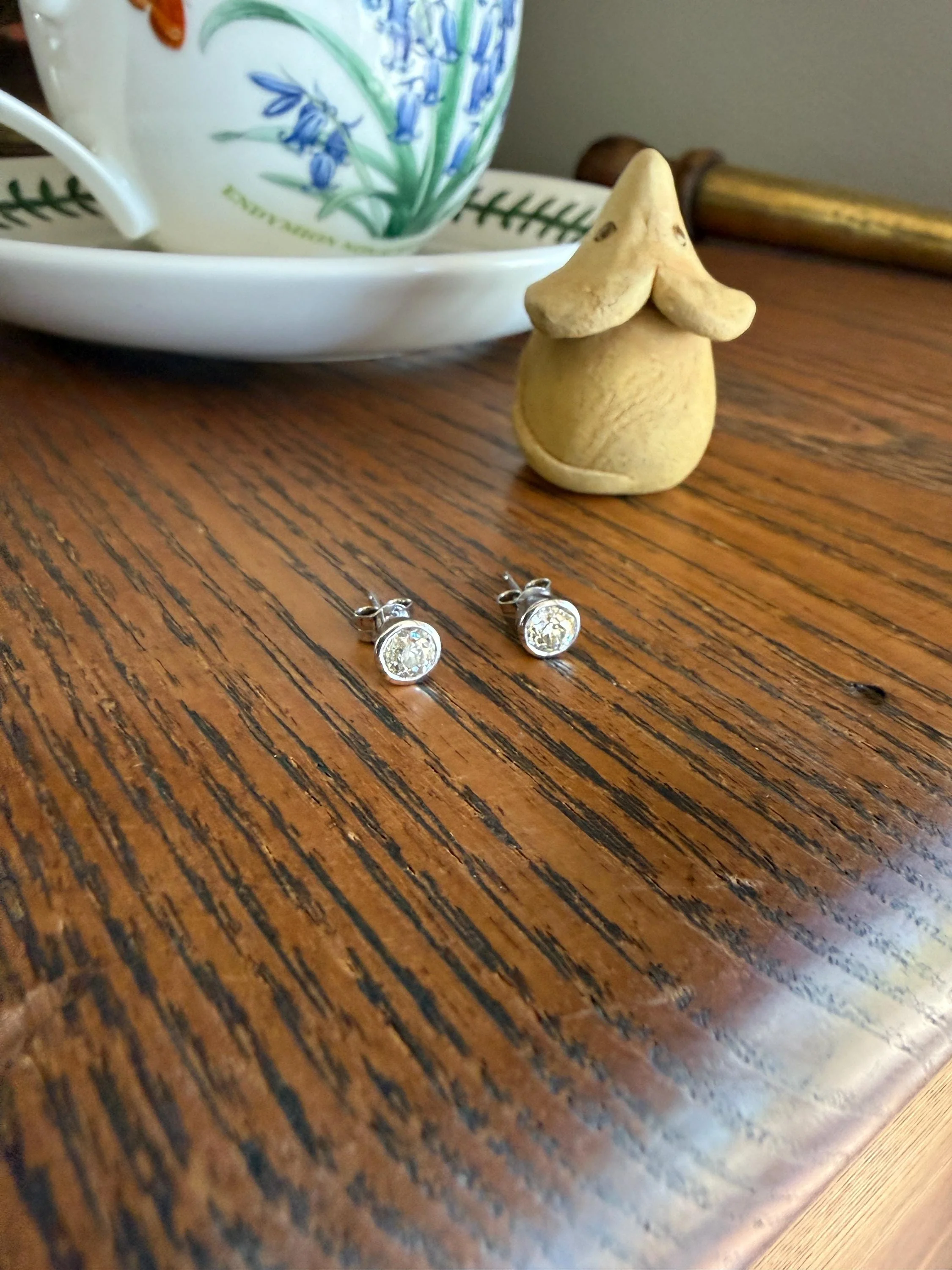 Timeless One Carat Tdw Natural Warm Old Mine Cut DIAMOND Bezel Set Studs Earrings Antique Stones Vintage 18k White Gold 1Ctw OMC Studs - Image 9