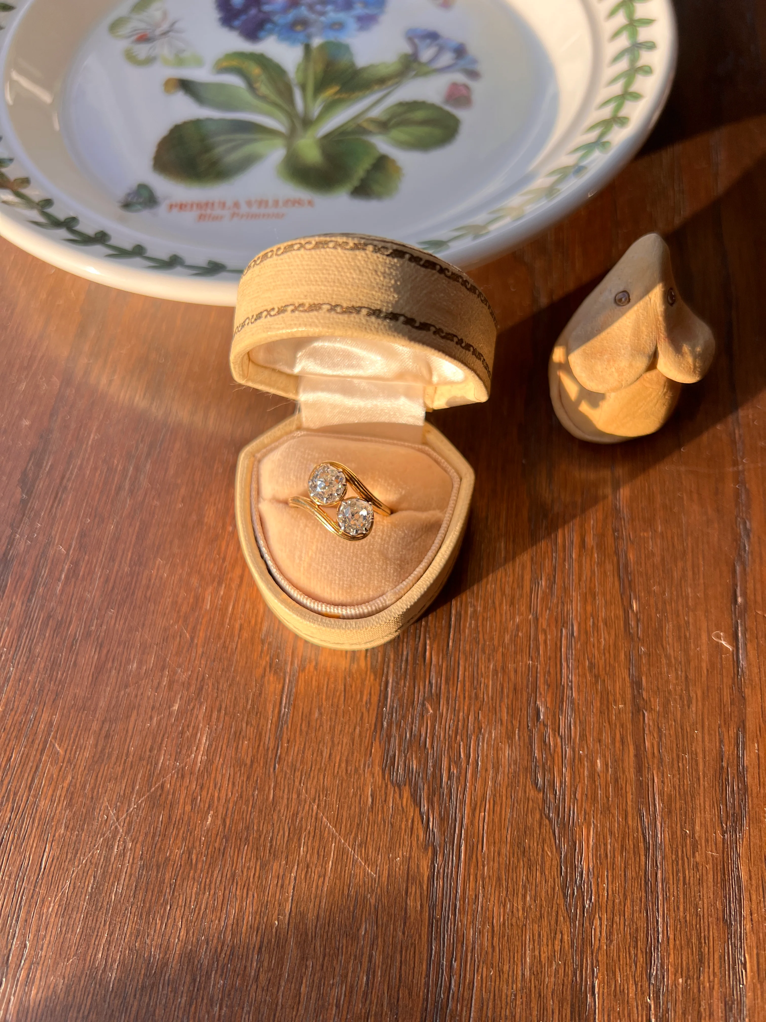 Toi et Moi 1.7 CARAT Old Mine Cut DIAMOND Chunky Two Stone Antique Ring French 18k Gold Angled Swirl Band Stacker Romantic Gift OMC 1.7Ctw - Image 13