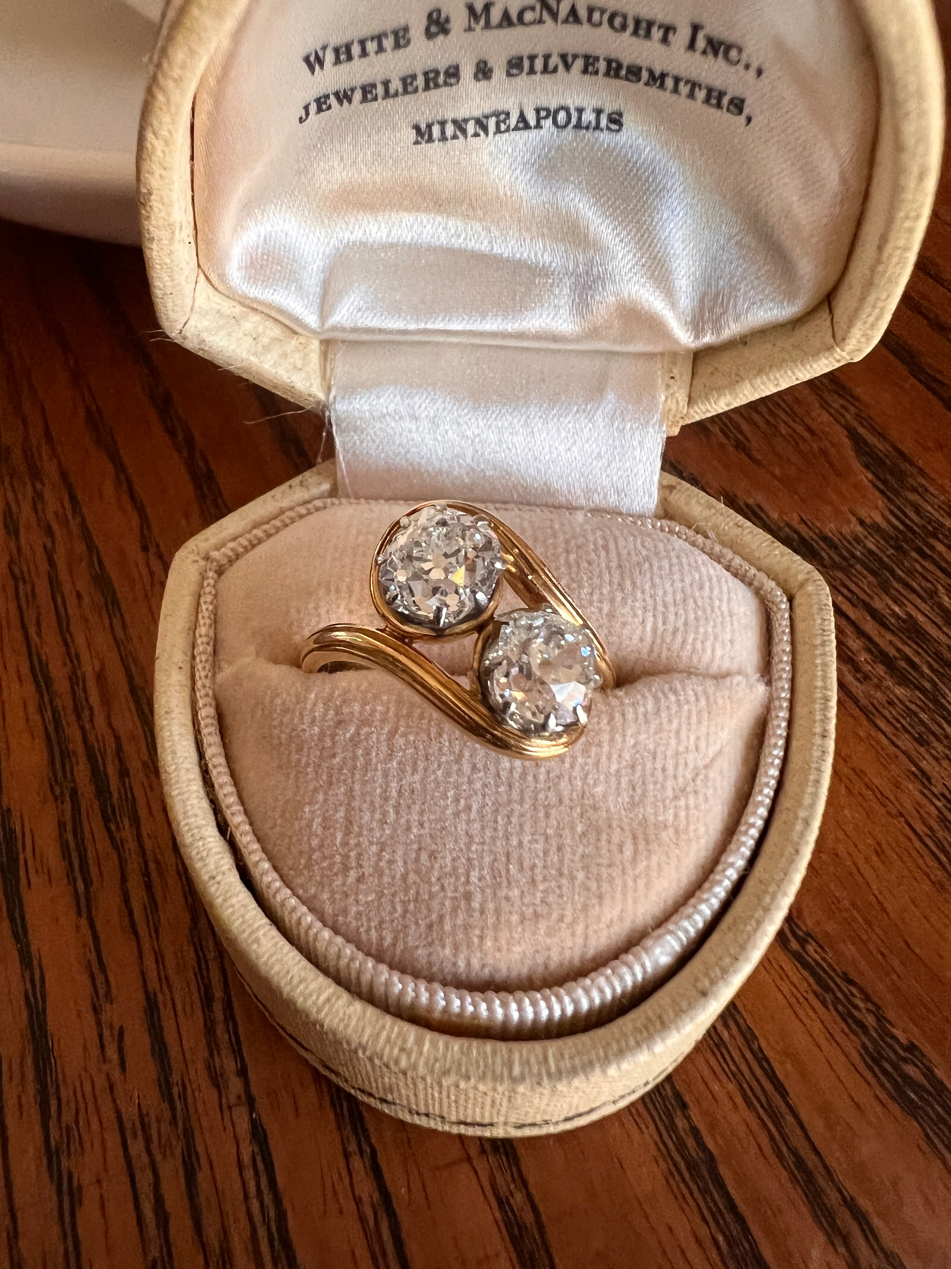 Toi et Moi 1.7 CARAT Old Mine Cut DIAMOND Chunky Two Stone Antique Ring French 18k Gold Angled Swirl Band Stacker Romantic Gift OMC 1.7Ctw - Image 16