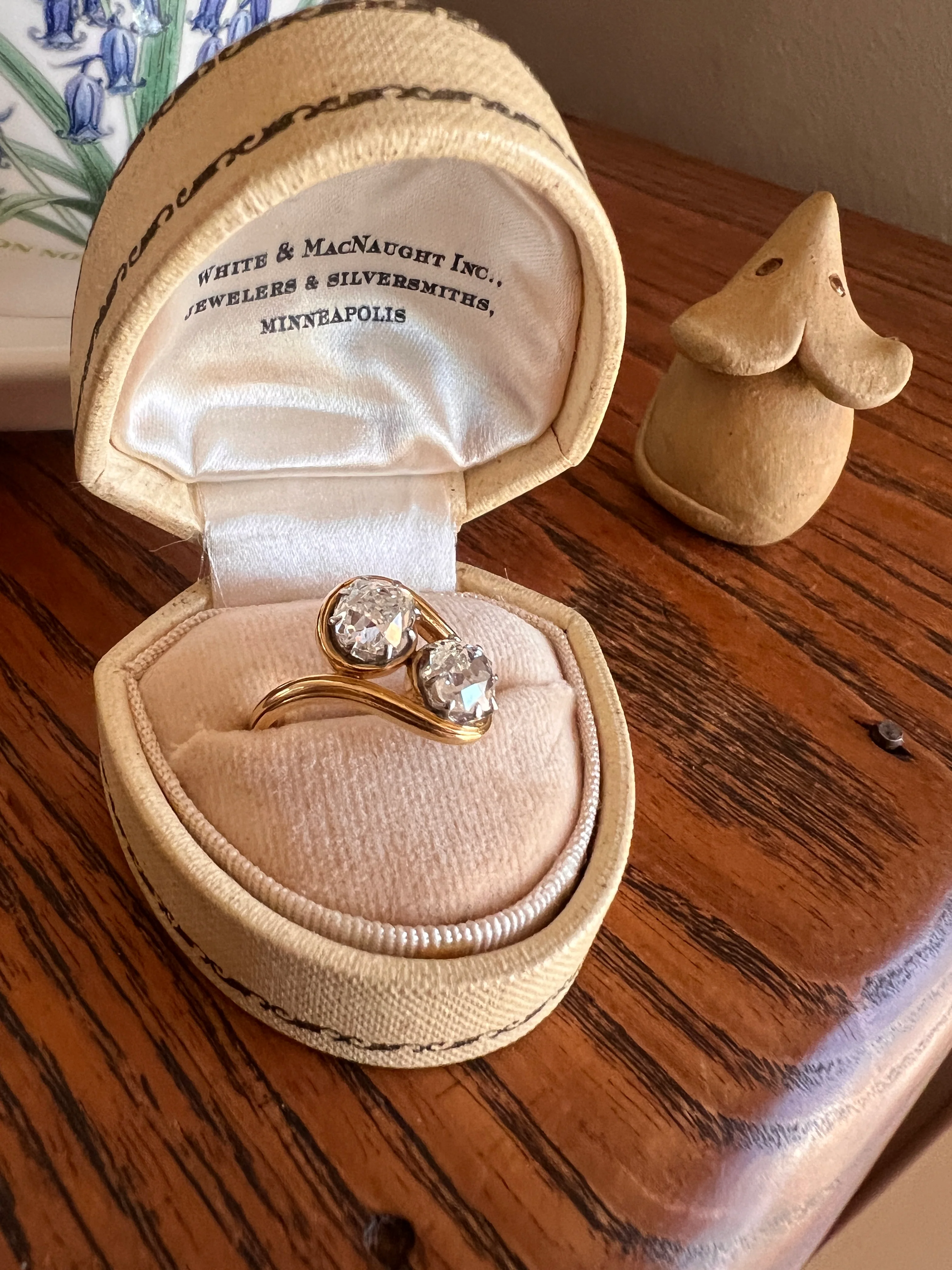Toi et Moi 1.7 CARAT Old Mine Cut DIAMOND Chunky Two Stone Antique Ring French 18k Gold Angled Swirl Band Stacker Romantic Gift OMC 1.7Ctw - Image 17