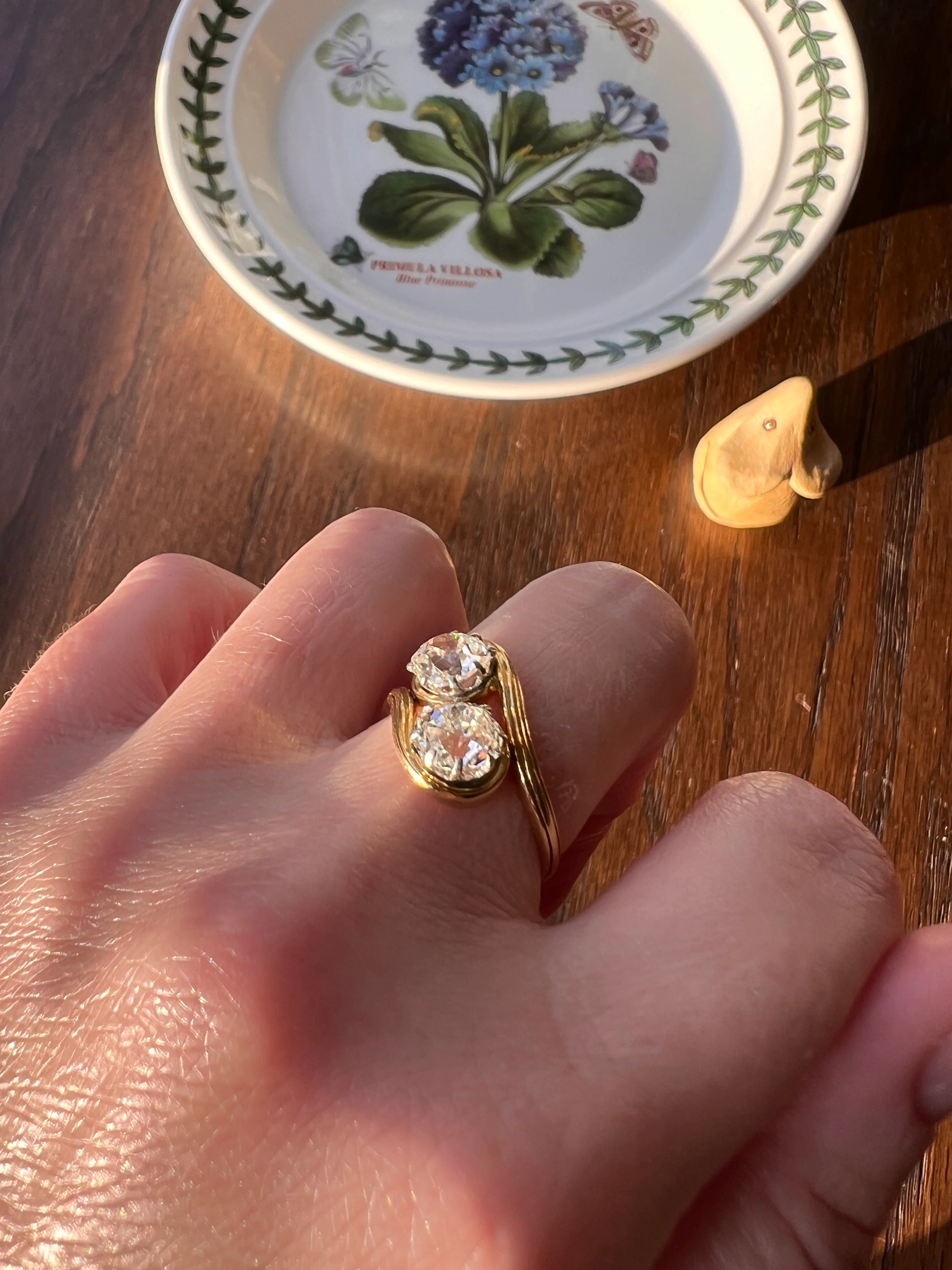 Toi et Moi 1.7 CARAT Old Mine Cut DIAMOND Chunky Two Stone Antique Ring French 18k Gold Angled Swirl Band Stacker Romantic Gift OMC 1.7Ctw - Image 20