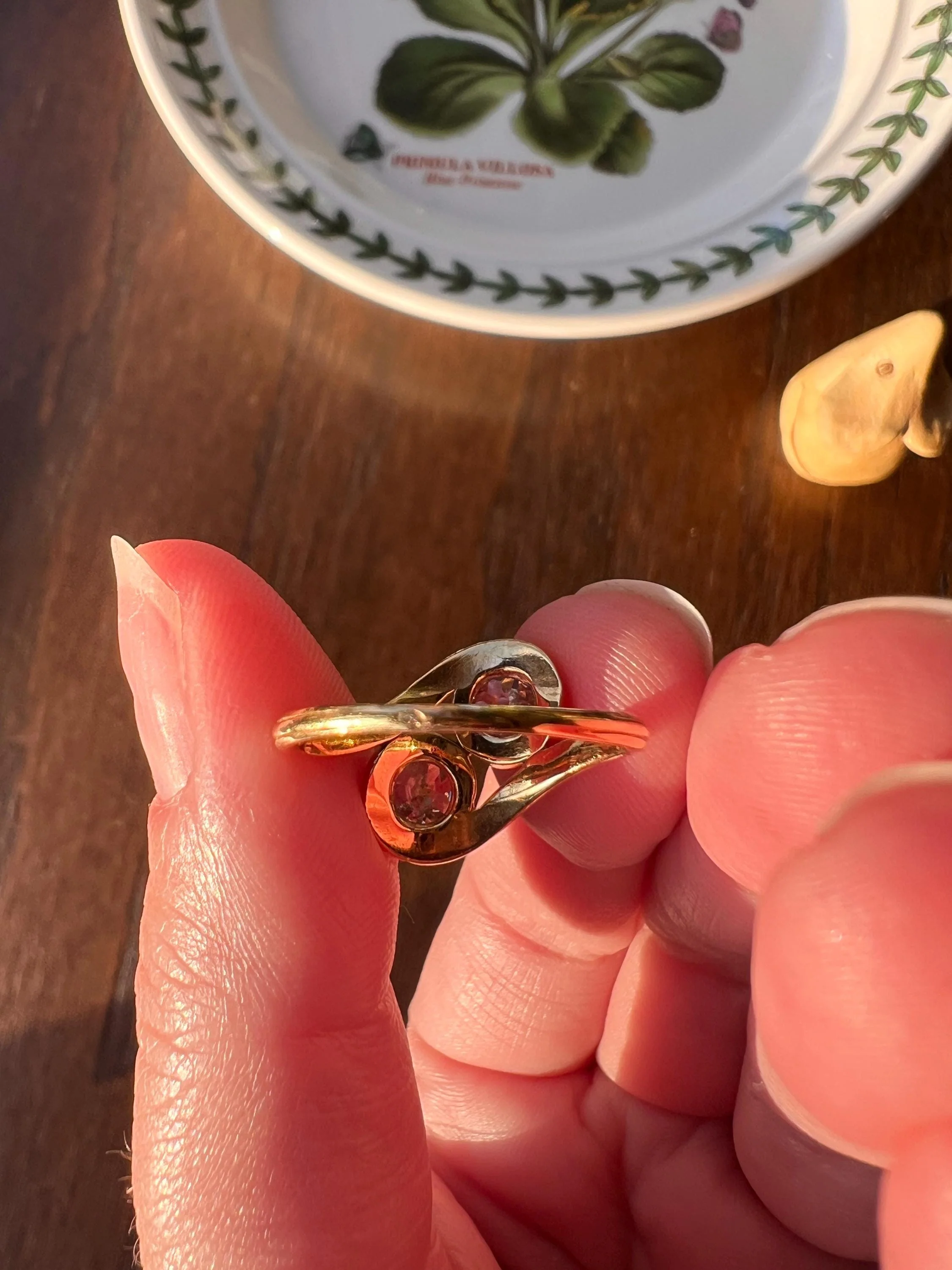 Toi et Moi 1.7 CARAT Old Mine Cut DIAMOND Chunky Two Stone Antique Ring French 18k Gold Angled Swirl Band Stacker Romantic Gift OMC 1.7Ctw - Image 9