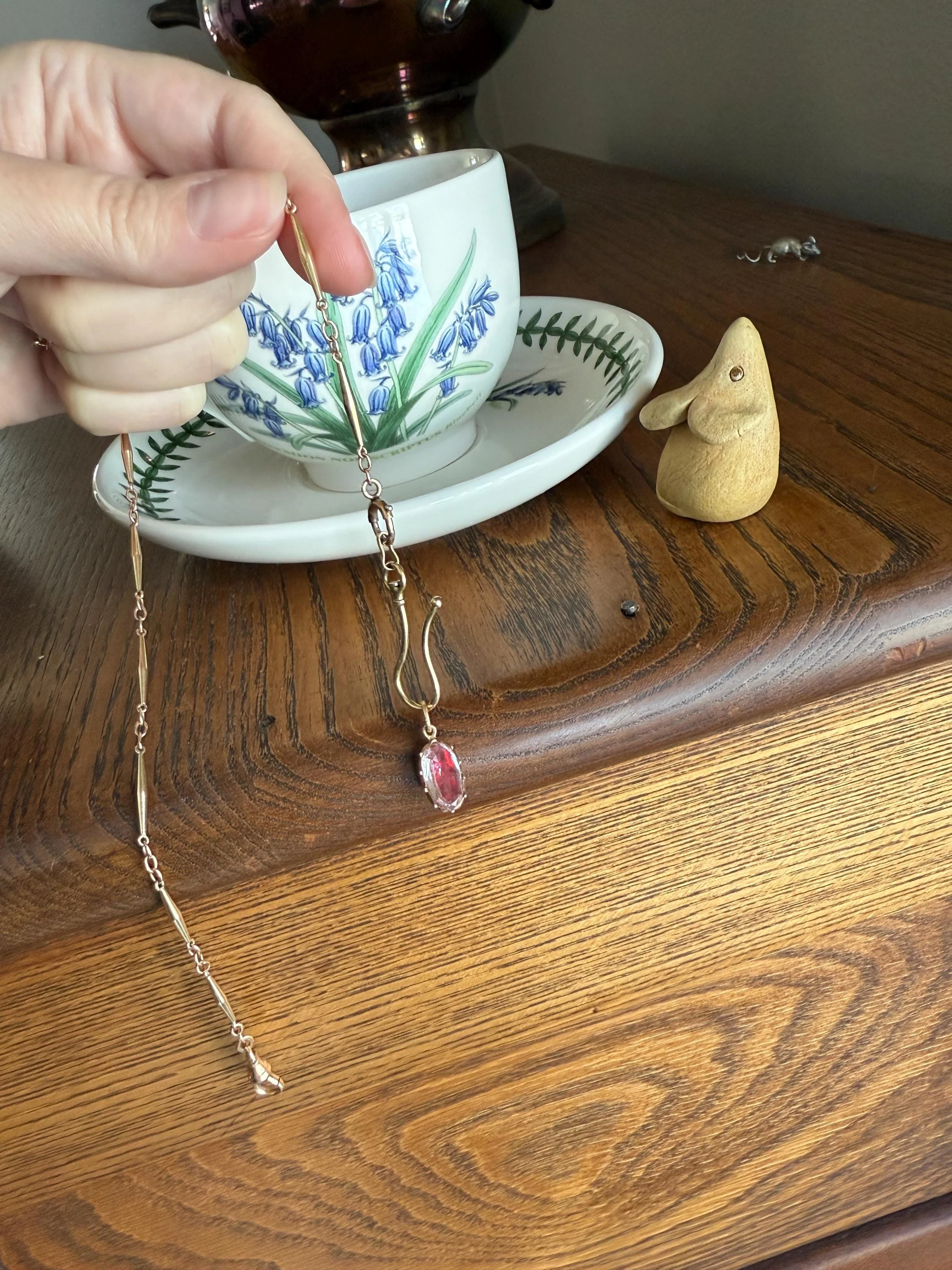 Topaz Watermelon Pink GEORGIAN Era French Antique Charm Pendant 18k Gold Collet Drop FoilBack Neckmess Neckstack Vinegar and Oil - Image 10