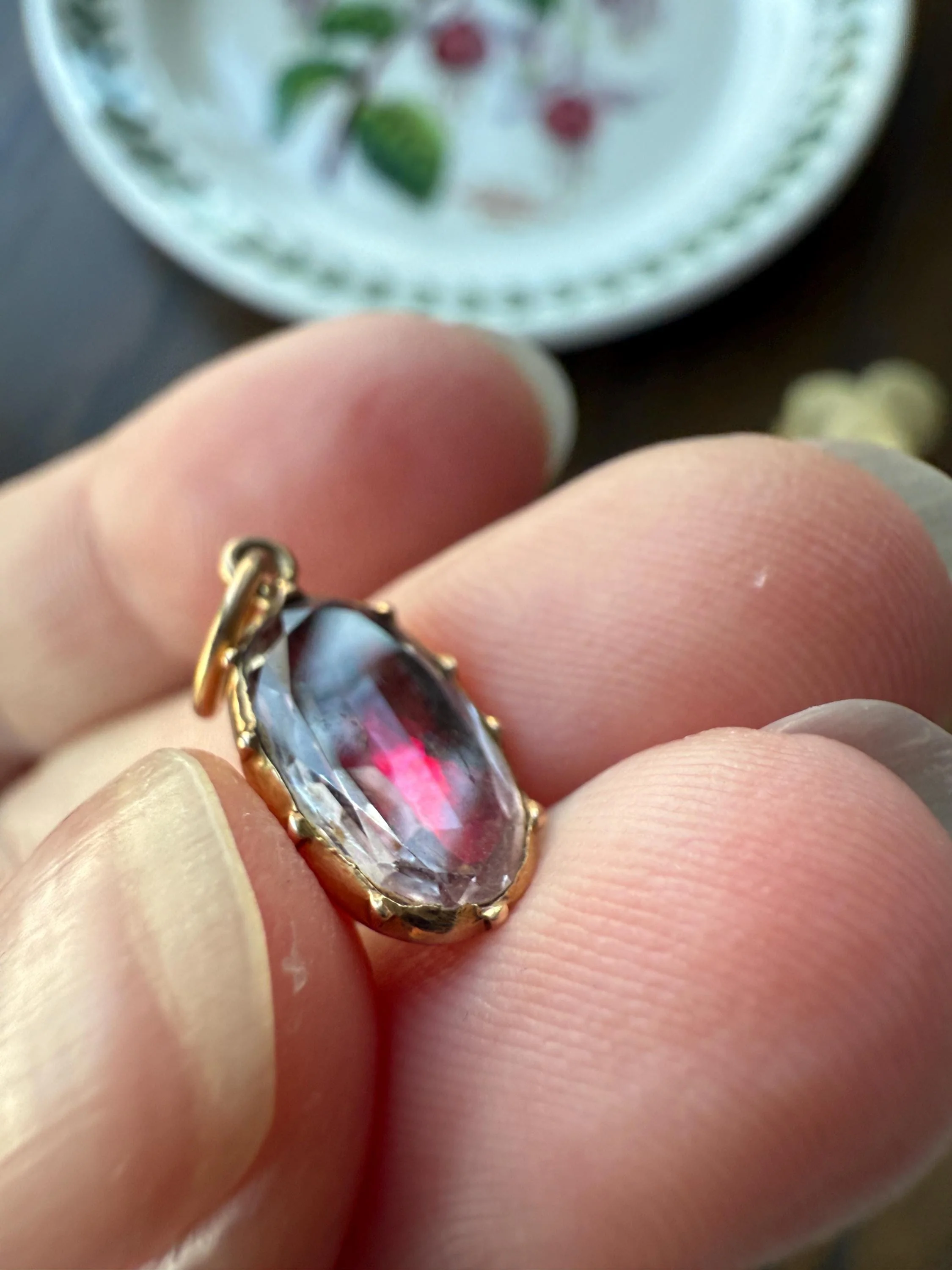Topaz Watermelon Pink GEORGIAN Era French Antique Charm Pendant 18k Gold Collet Drop FoilBack Neckmess Neckstack Vinegar and Oil - Image 8