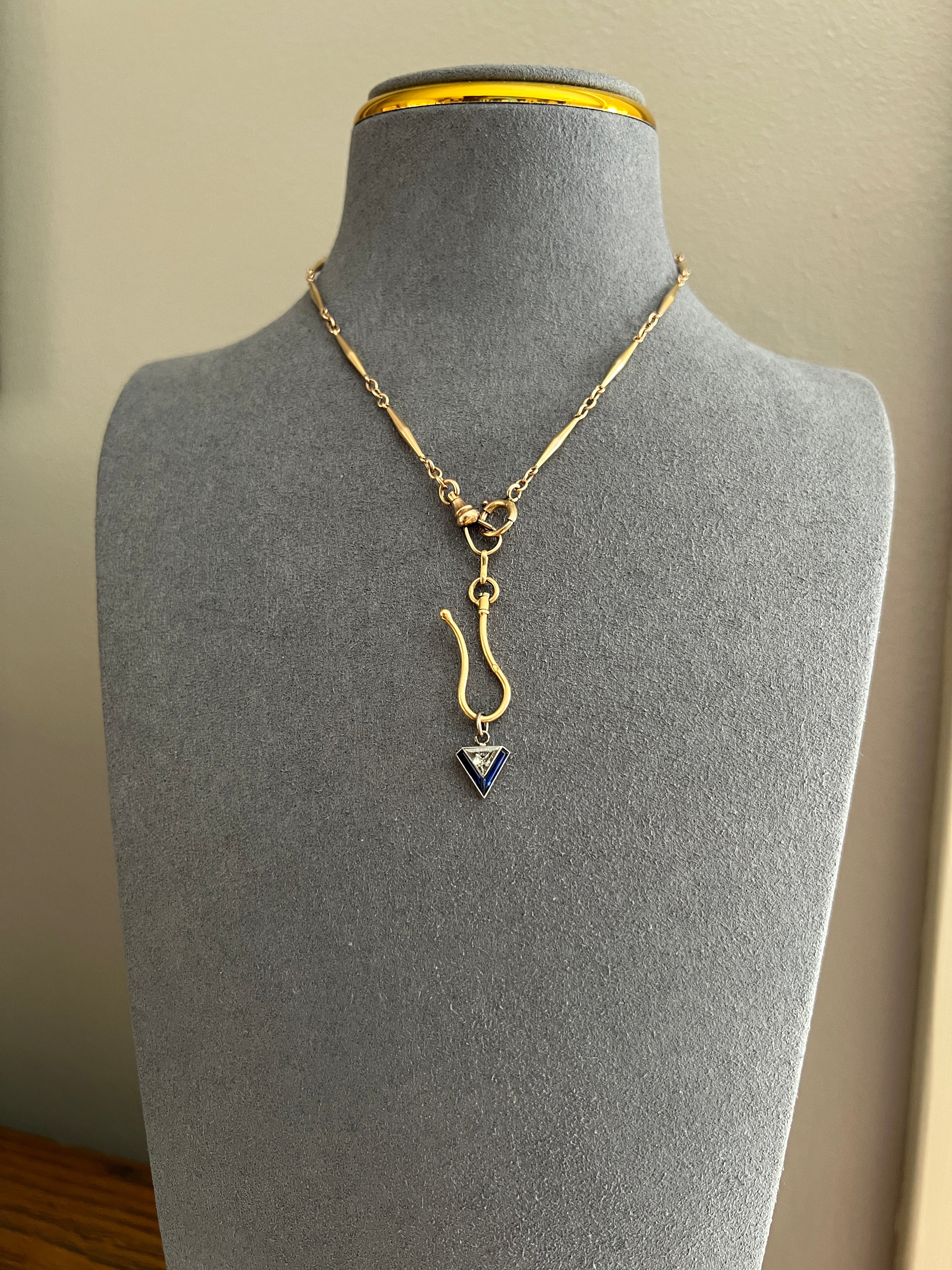 TRIANGLE Shield Antique RARE Lozenge Old Cut DIAMOND 18k White Gold Eye Clean Pendant Art Deco Blue Sapphire Halo One of Kind Gift Charm - Image 12