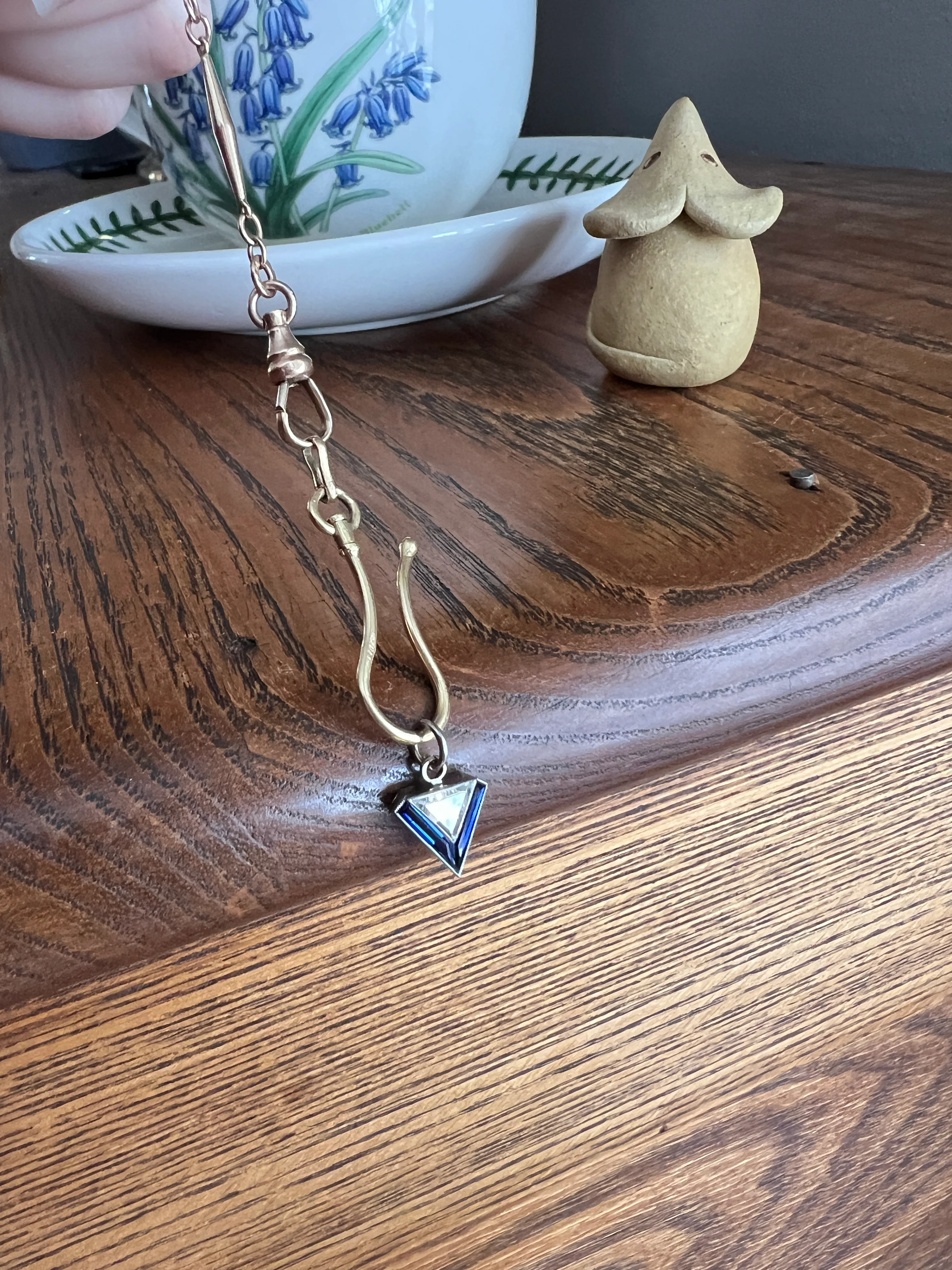 TRIANGLE Shield Antique RARE Lozenge Old Cut DIAMOND 18k White Gold Eye Clean Pendant Art Deco Blue Sapphire Halo One of Kind Gift Charm - Image 16