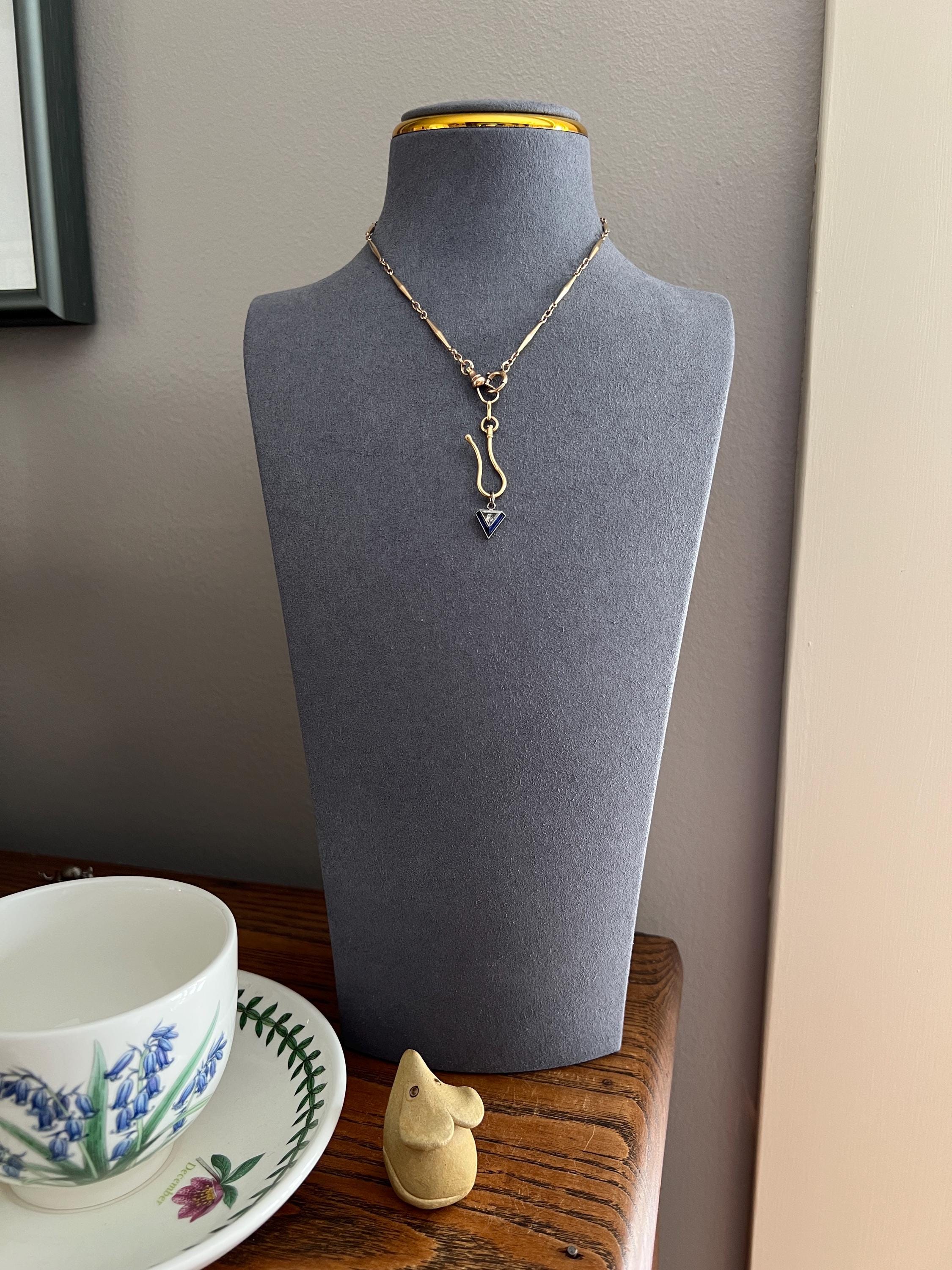 TRIANGLE Shield Antique RARE Lozenge Old Cut DIAMOND 18k White Gold Eye Clean Pendant Art Deco Blue Sapphire Halo One of Kind Gift Charm - Image 3