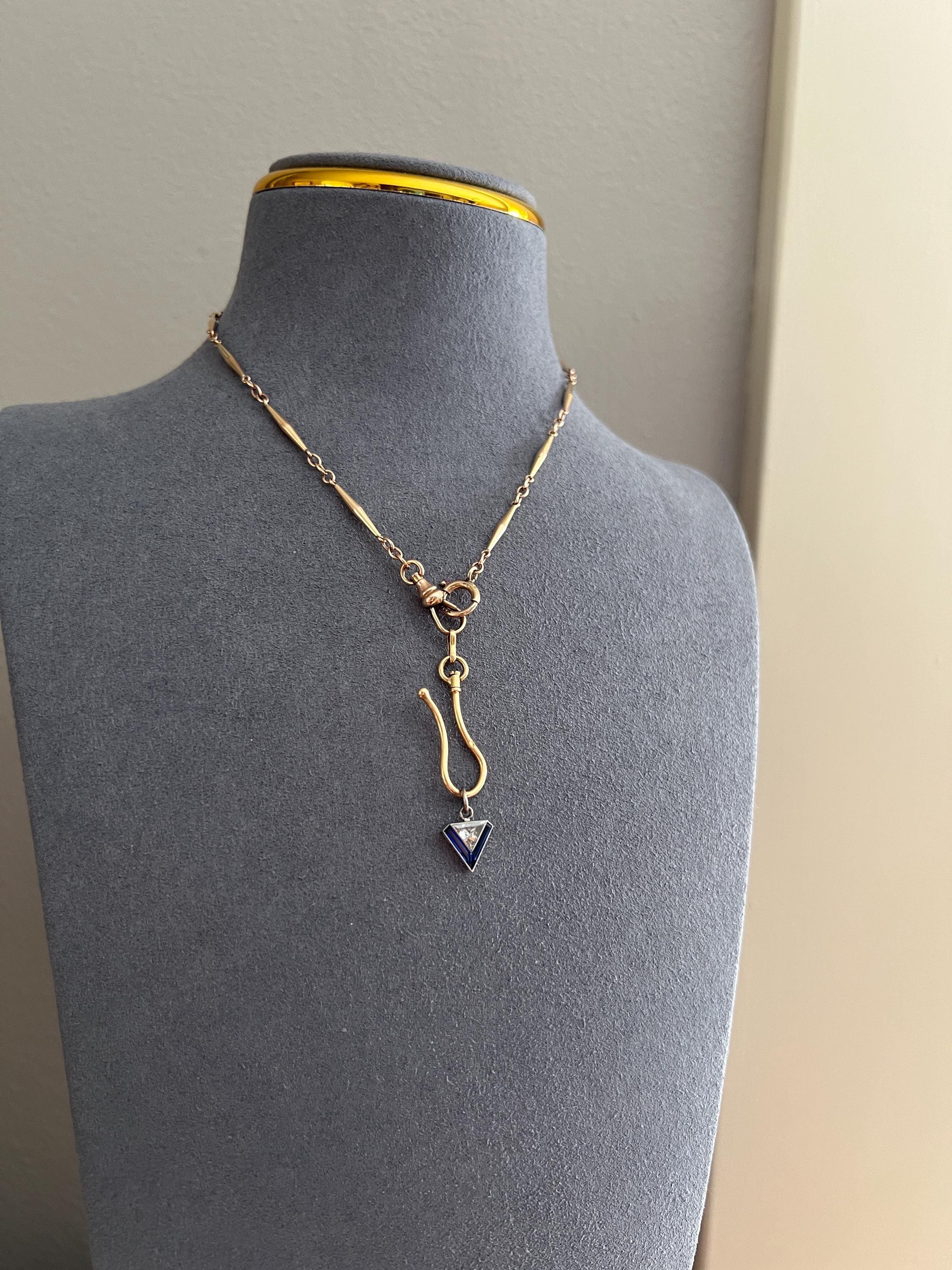 TRIANGLE Shield Antique RARE Lozenge Old Cut DIAMOND 18k White Gold Eye Clean Pendant Art Deco Blue Sapphire Halo One of Kind Gift Charm - Image 5